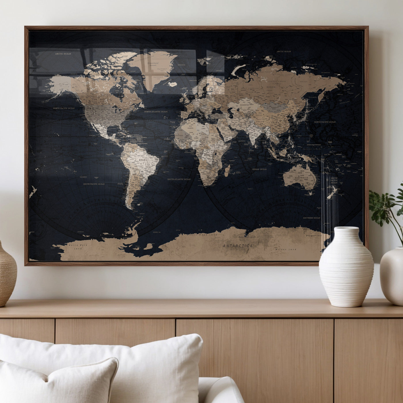 25812727-MGV-CV-36X24 - World Map Wall Art Canvas Print, Modern Decorative Framed Map Artwork Prints for Living Room, Office, Bedroom Wall Decor