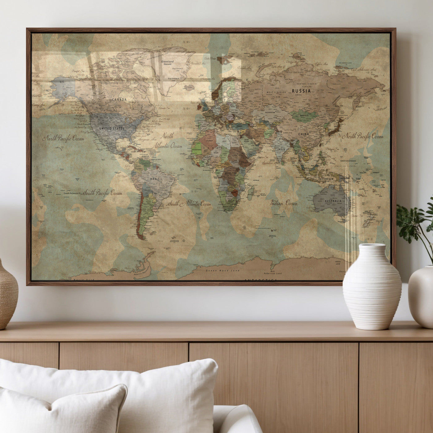 72396478-MGV-CV-36X24 - World Map Wall Art Canvas Print, Modern Decorative Framed Map Artwork Prints for Living Room, Office, Bedroom Wall Decor