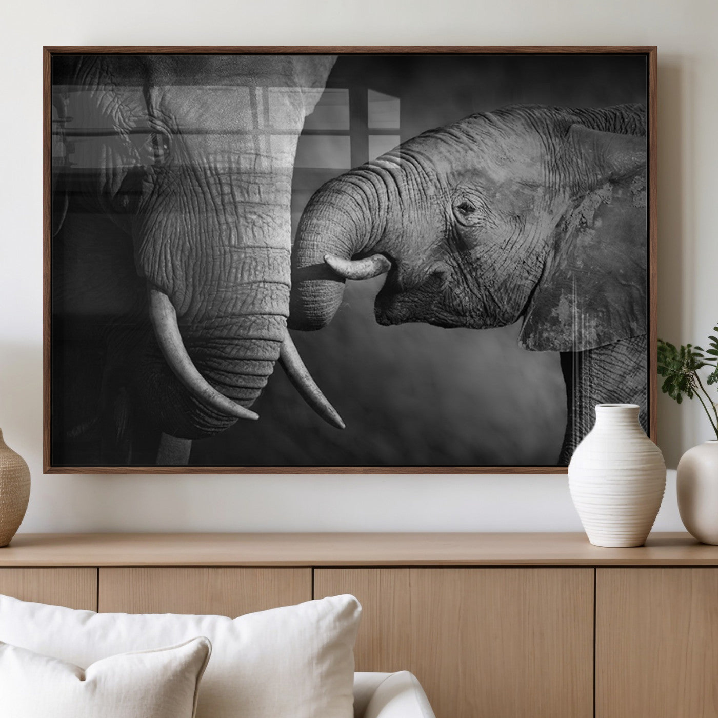 42691-MGV-FP-36X24-3P_Walnut-Elephant Family Wall Art Canvas, Framed Elephant Family Canvas Print