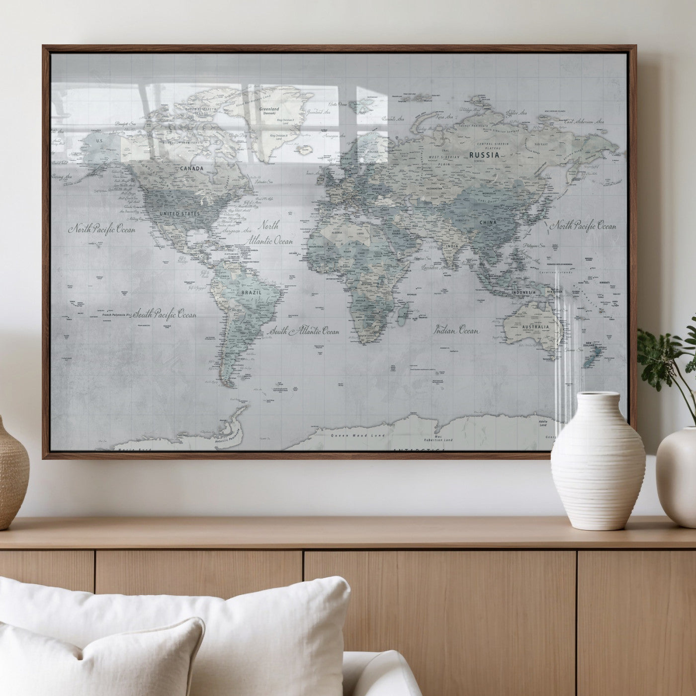 71091917-MGV-CV-36X24 - World Map Wall Art Canvas Print, Modern Decorative Framed Map Artwork Prints for Living Room, Office, Bedroom Wall Decor