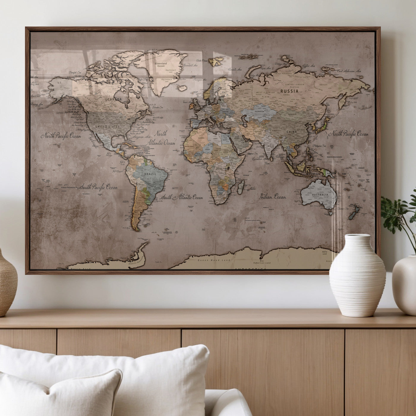 91471273-MGV-CV-36X24 - World Map Wall Art Canvas Print, Modern Decorative Framed Map Artwork Prints for Living Room, Office, Bedroom Wall Decor