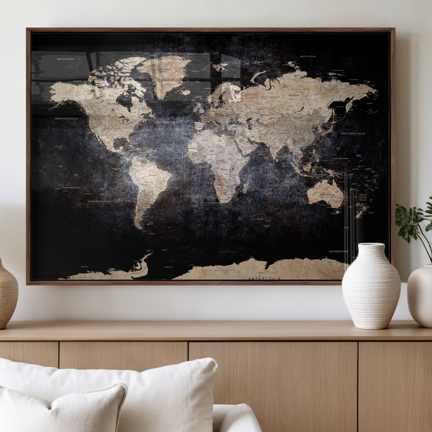 56713386-MGV-CV-36X24 - World Map Wall Art Canvas Print, Modern Decorative Framed Map Artwork Prints for Living Room, Office, Bedroom Wall Decor