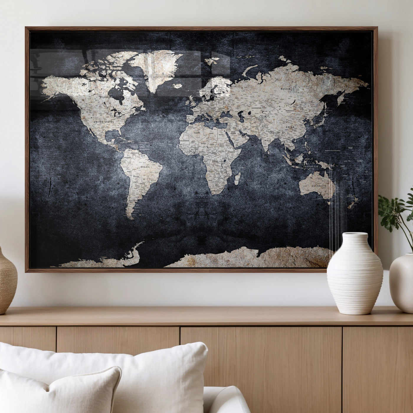 41193404-MGV-CV-36X24 - World Map Wall Art Canvas Print, Modern Decorative Framed Map Artwork Prints for Living Room, Office, Bedroom Wall Decor