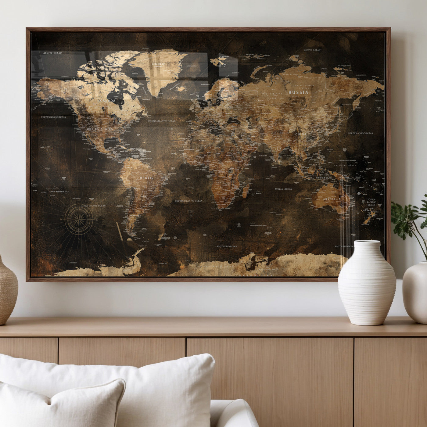 97742922-MGV-CV-36X24 - World Map Wall Art Canvas Print, Modern Decorative Framed Map Artwork Prints for Living Room, Office, Bedroom Wall Decor