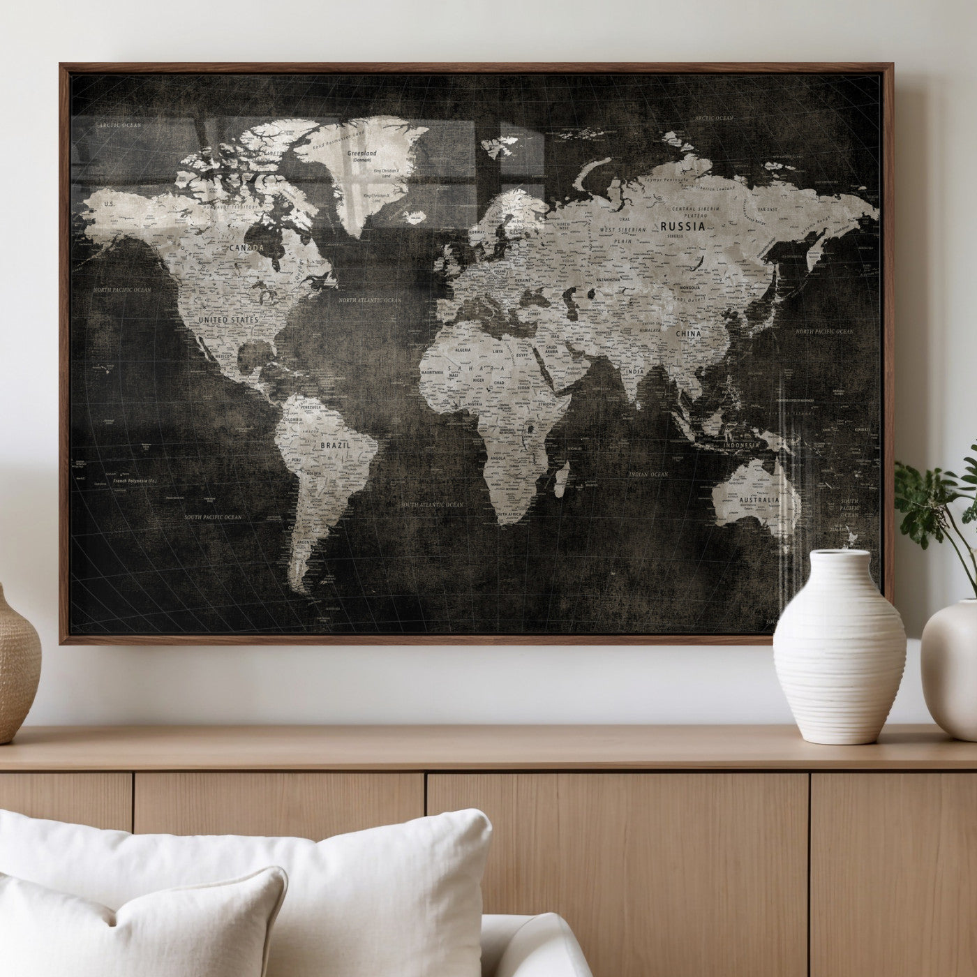 94581666-MGV-CV-36X24 - World Map Wall Art Canvas Print, Modern Decorative Framed Map Artwork Prints for Living Room, Office, Bedroom Wall Decor