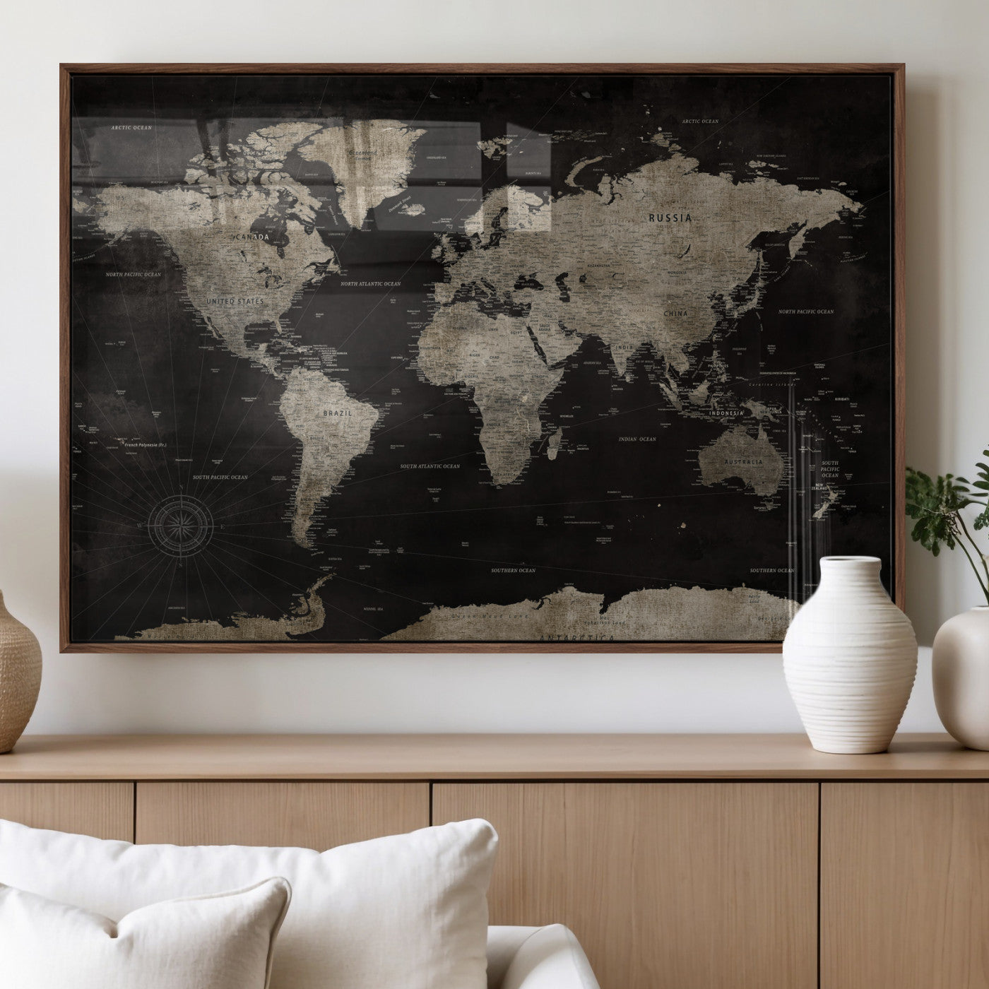 56225956-MGV-CV-36X24 - World Map Wall Art Canvas Print, Modern Decorative Framed Map Artwork Prints for Living Room, Office, Bedroom Wall Decor