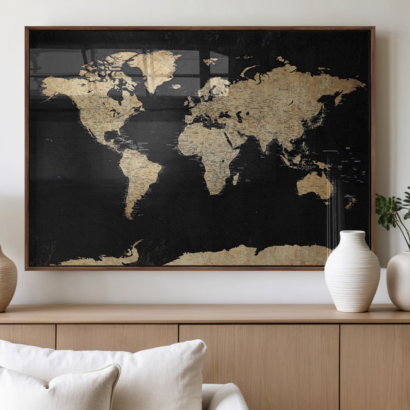 71518849-MGV-CV-36X24 - World Map Wall Art Canvas Print, Modern Decorative Framed Map Artwork Prints for Living Room, Office, Bedroom Wall Decor