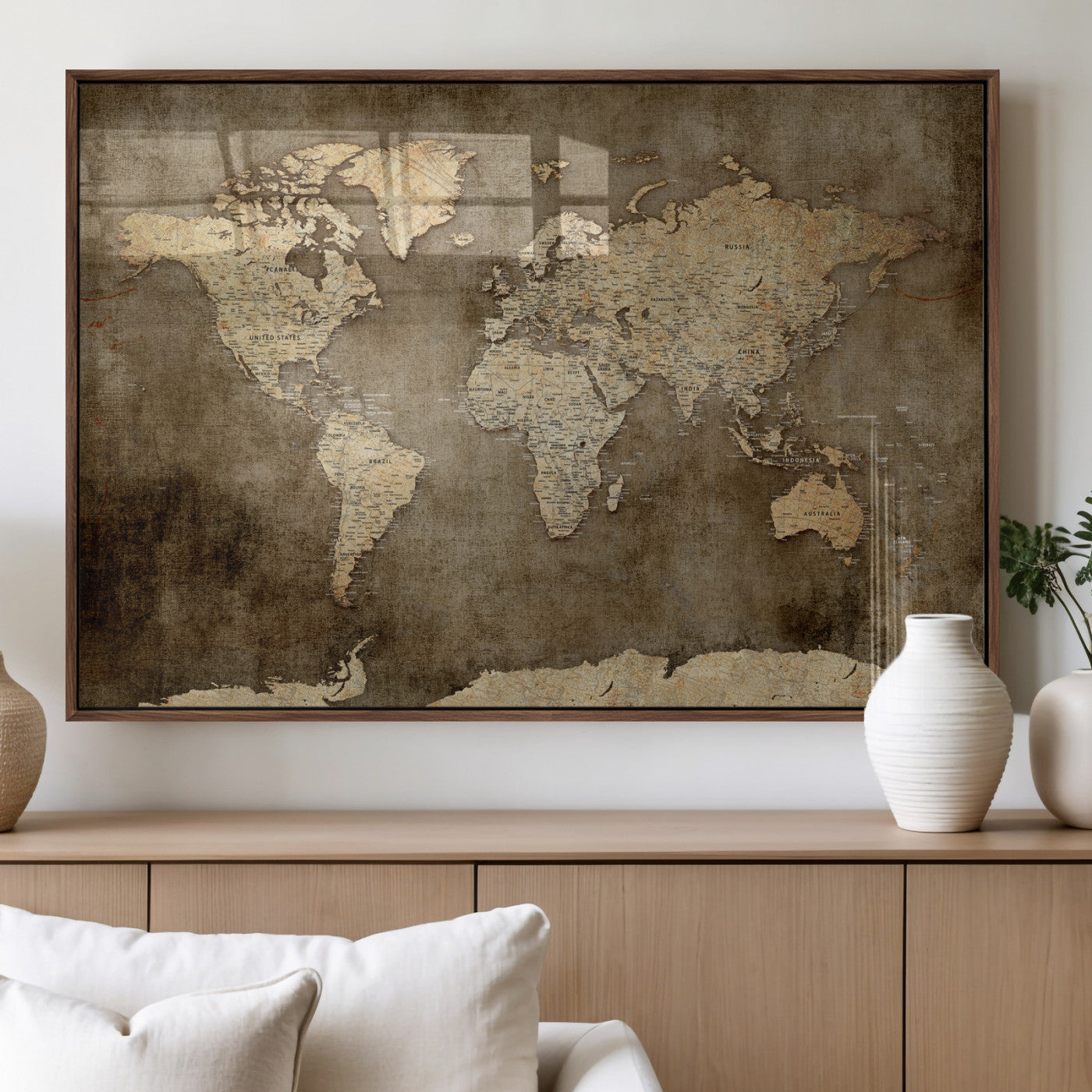 35847542-MGV-CV-36X24 - World Map Wall Art Canvas Print, Modern Decorative Framed Map Artwork Prints for Living Room, Office, Bedroom Wall Decor