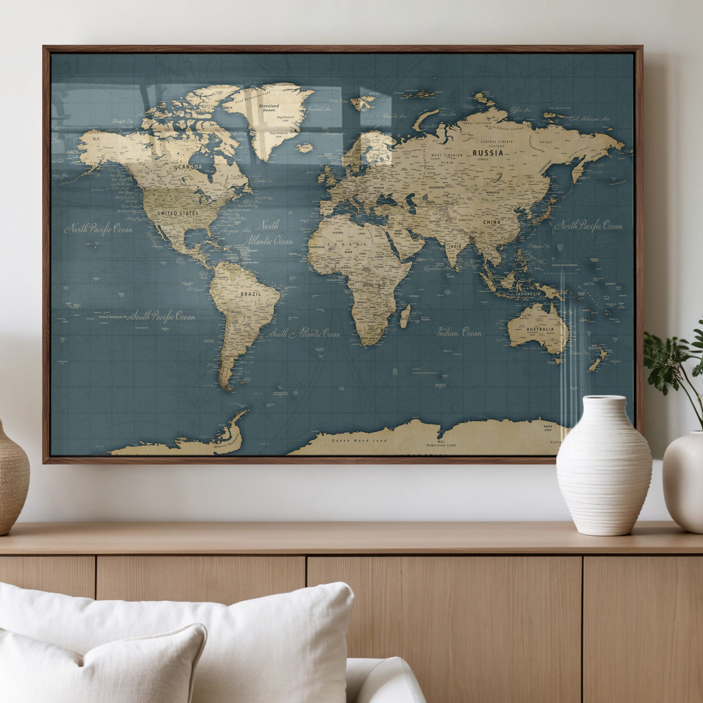 99599383-MGV-CV-36X24 - World Map Wall Art Canvas Print, Modern Decorative Framed Map Artwork Prints for Living Room, Office, Bedroom Wall Decor