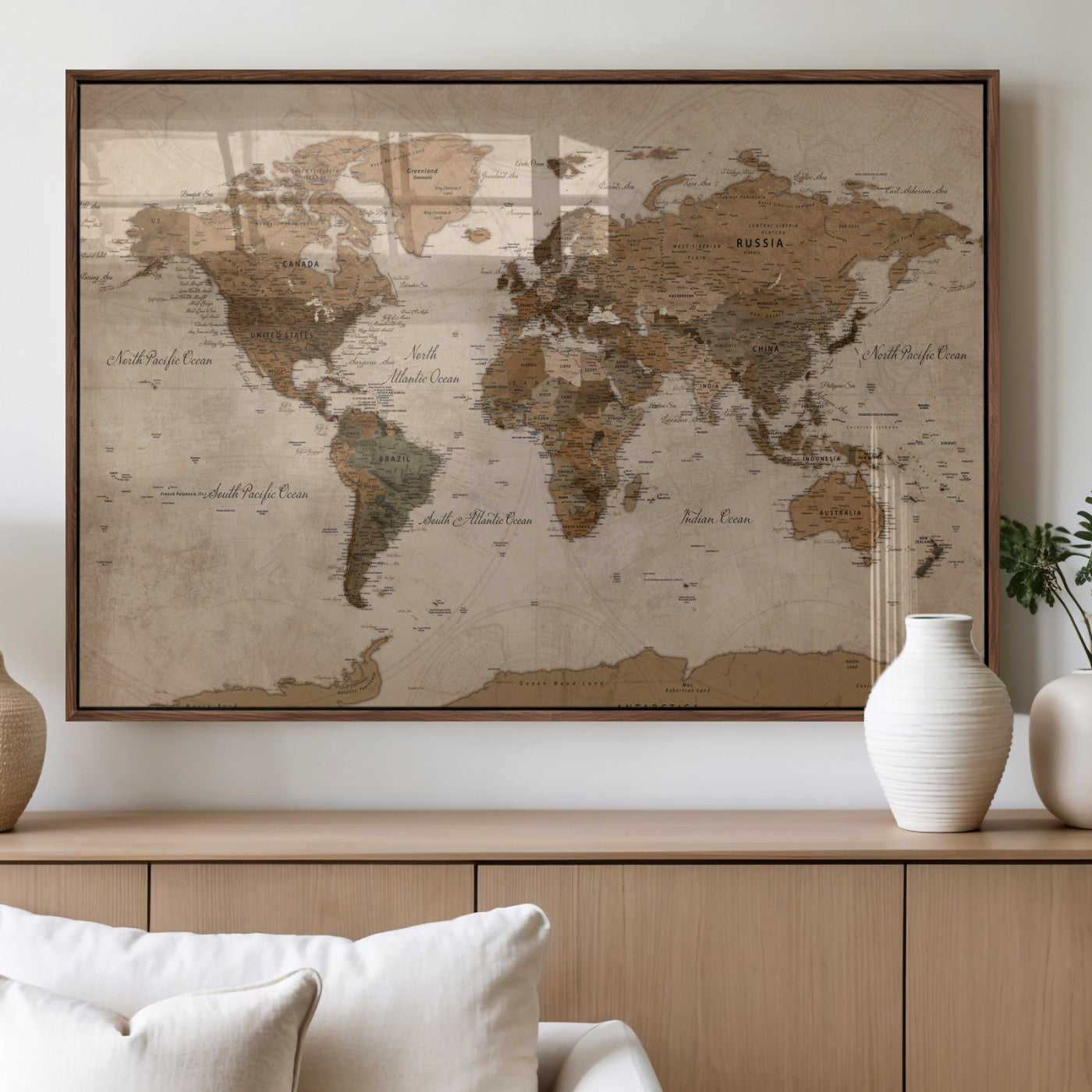 40064188-MGV-CV-36X24 - World Map Wall Art Canvas Print, Modern Decorative Framed Map Artwork Prints for Living Room, Office, Bedroom Wall Decor