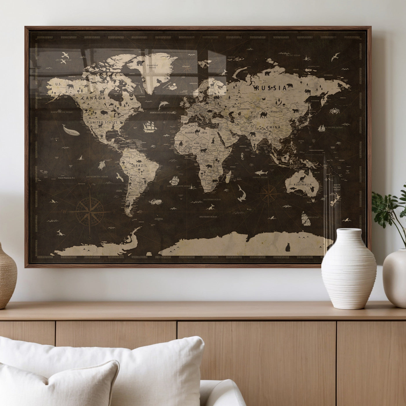 44276398-MGV-CV-36X24 - World Map Wall Art Canvas Print, Modern Decorative Framed Map Artwork Prints for Living Room, Office, Bedroom Wall Decor