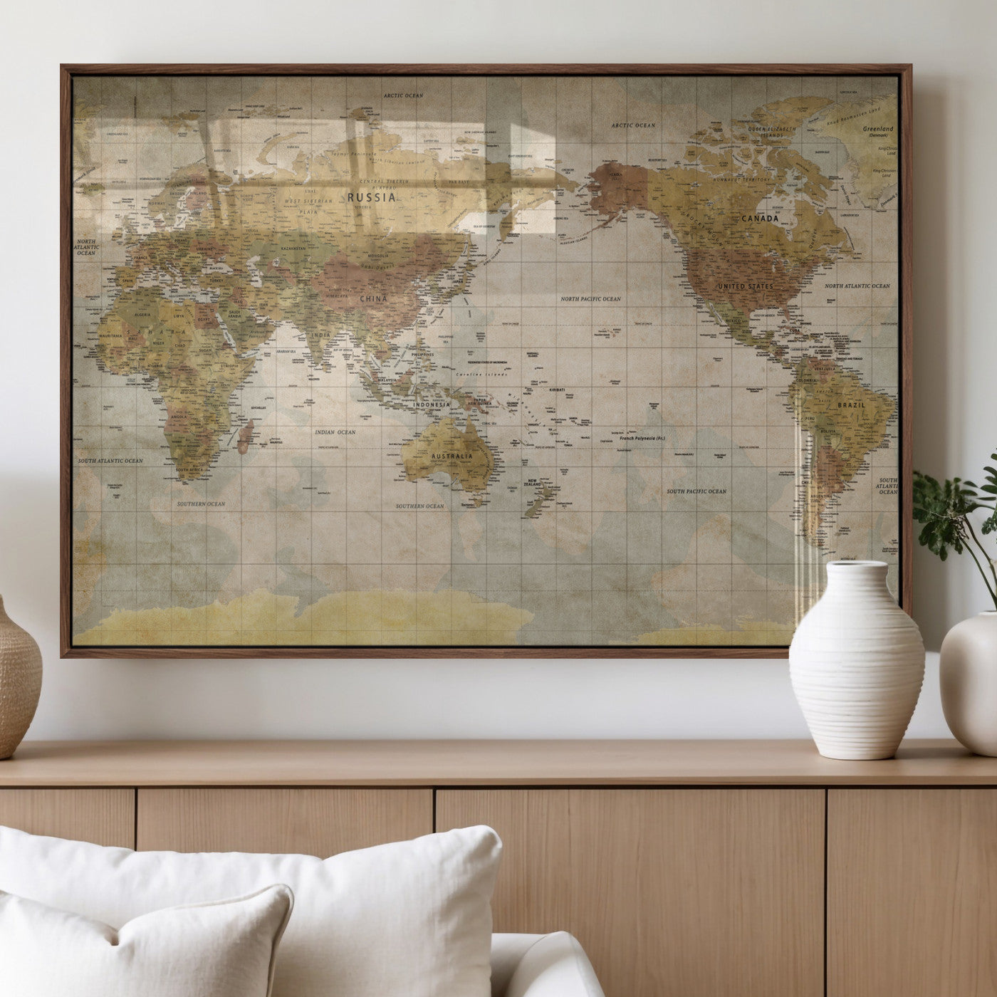 22305205-MGV-CV-36X24 - World Map Wall Art Canvas Print, Modern Decorative Framed Map Artwork Prints for Living Room, Office, Bedroom Wall Decor