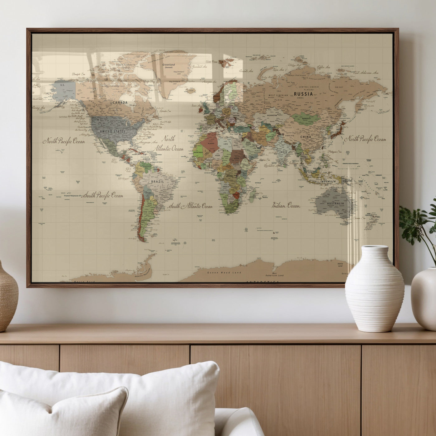 31407854-MGV-CV-36X24 - World Map Wall Art Canvas Print, Modern Decorative Framed Map Artwork Prints for Living Room, Office, Bedroom Wall Decor