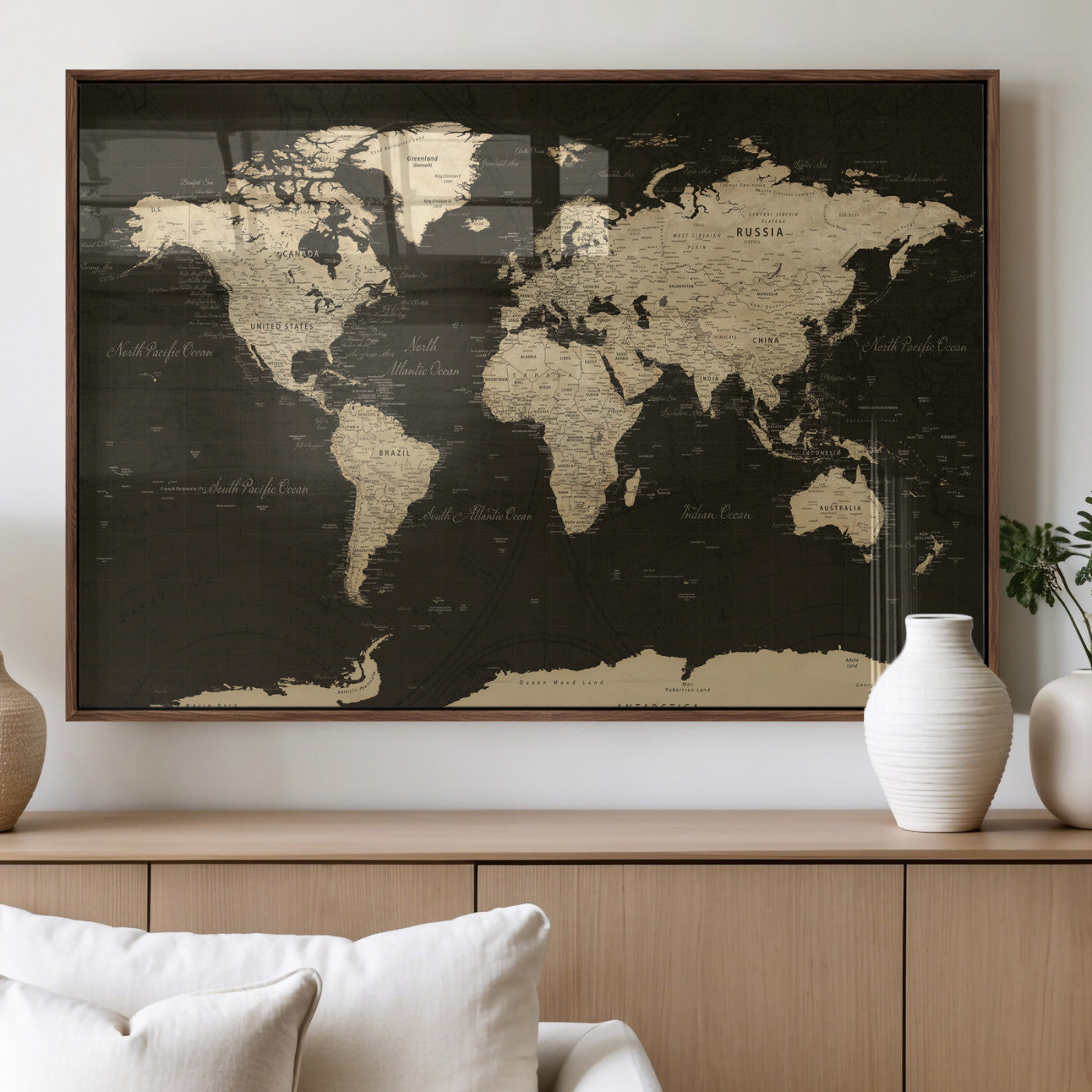 89024244-MGV-CV-36X24 - World Map Wall Art Canvas Print, Modern Decorative Framed Map Artwork Prints for Living Room, Office, Bedroom Wall Decor
