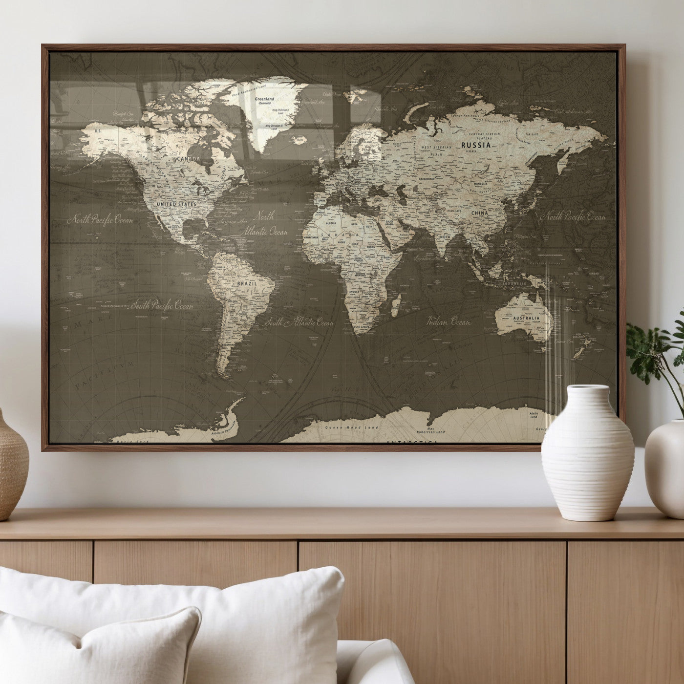 33202610-MGV-CV-36X24 - World Map Wall Art Canvas Print, Modern Decorative Framed Map Artwork Prints for Living Room, Office, Bedroom Wall Decor