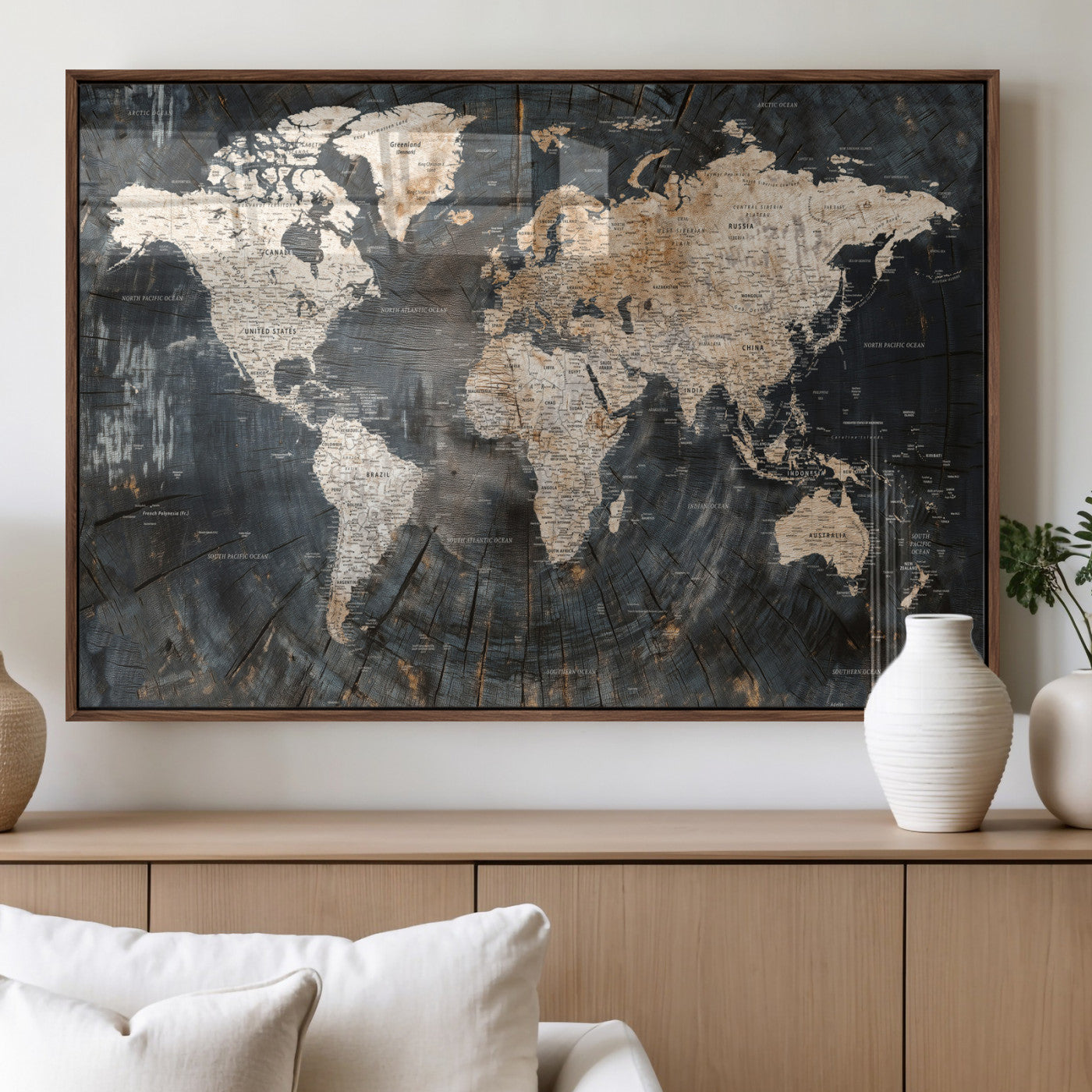 89162112-MGV-CV-36X24 - World Map Wall Art Canvas Print, Modern Decorative Framed Map Artwork Prints for Living Room, Office, Bedroom Wall Decor