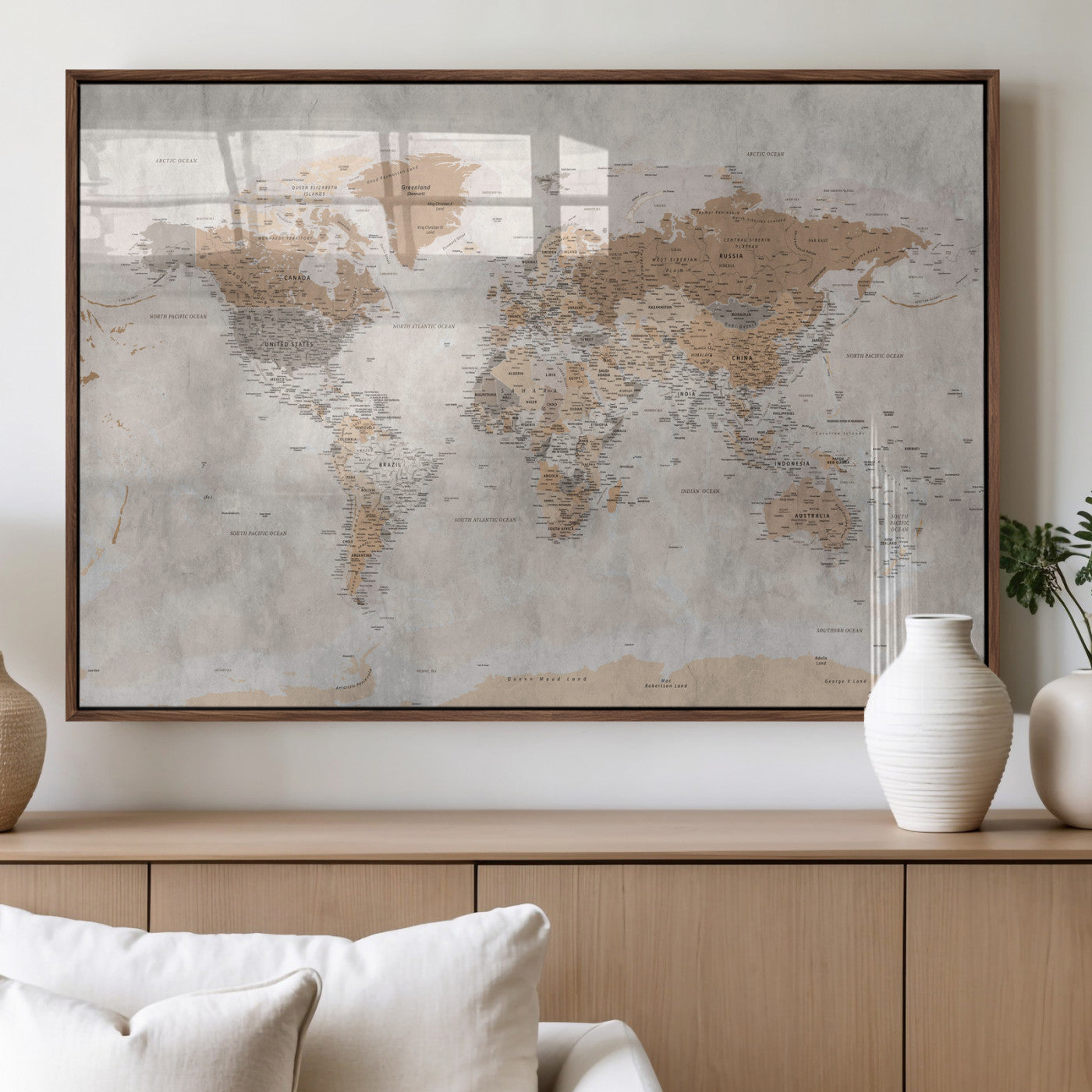 34051638-MGV-CV-36X24 - World Map Wall Art Canvas Print, Modern Decorative Framed Map Artwork Prints for Living Room, Office, Bedroom Wall Decor