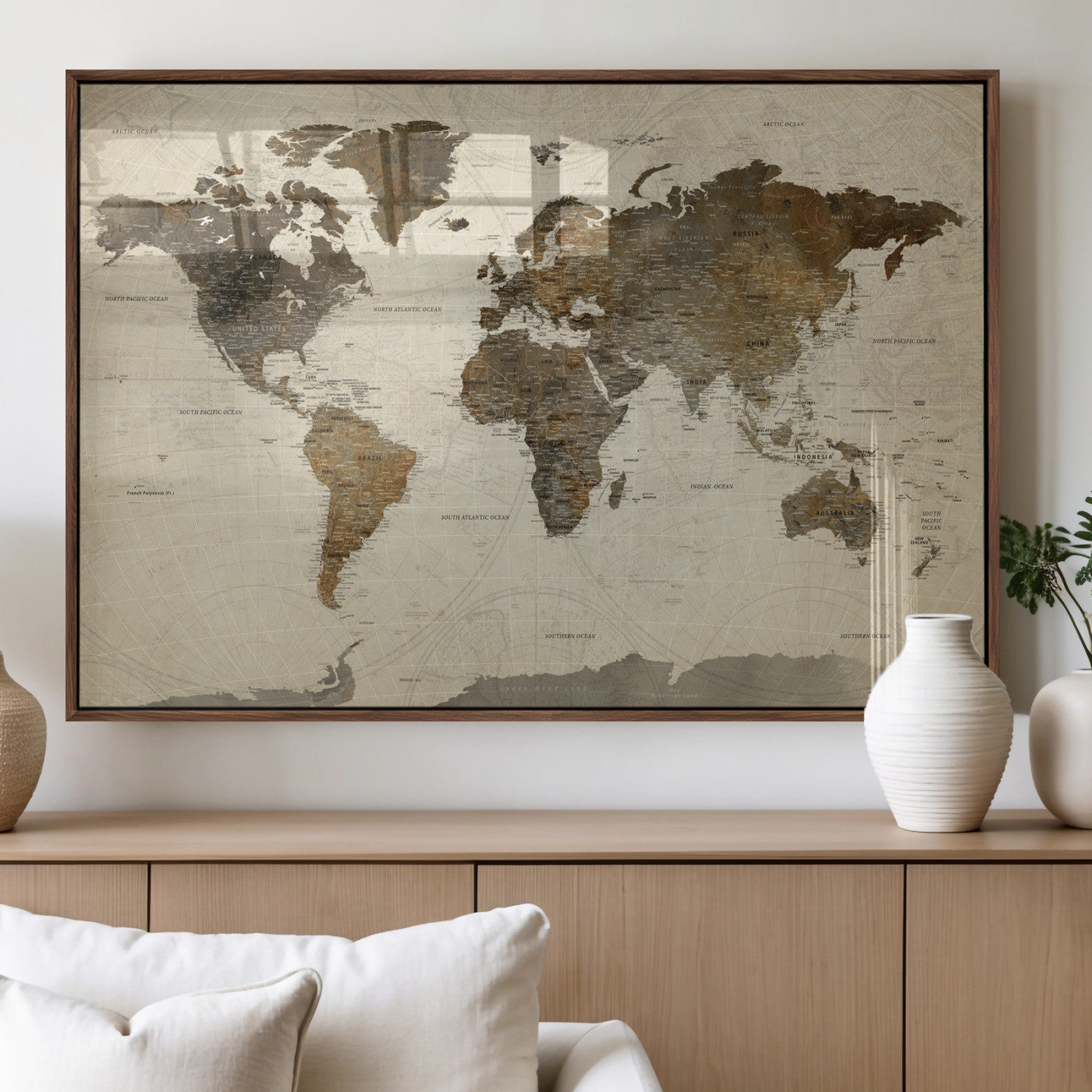49623468-MGV-CV-36X24 - World Map Wall Art Canvas Print, Modern Decorative Framed Map Artwork Prints for Living Room, Office, Bedroom Wall Decor