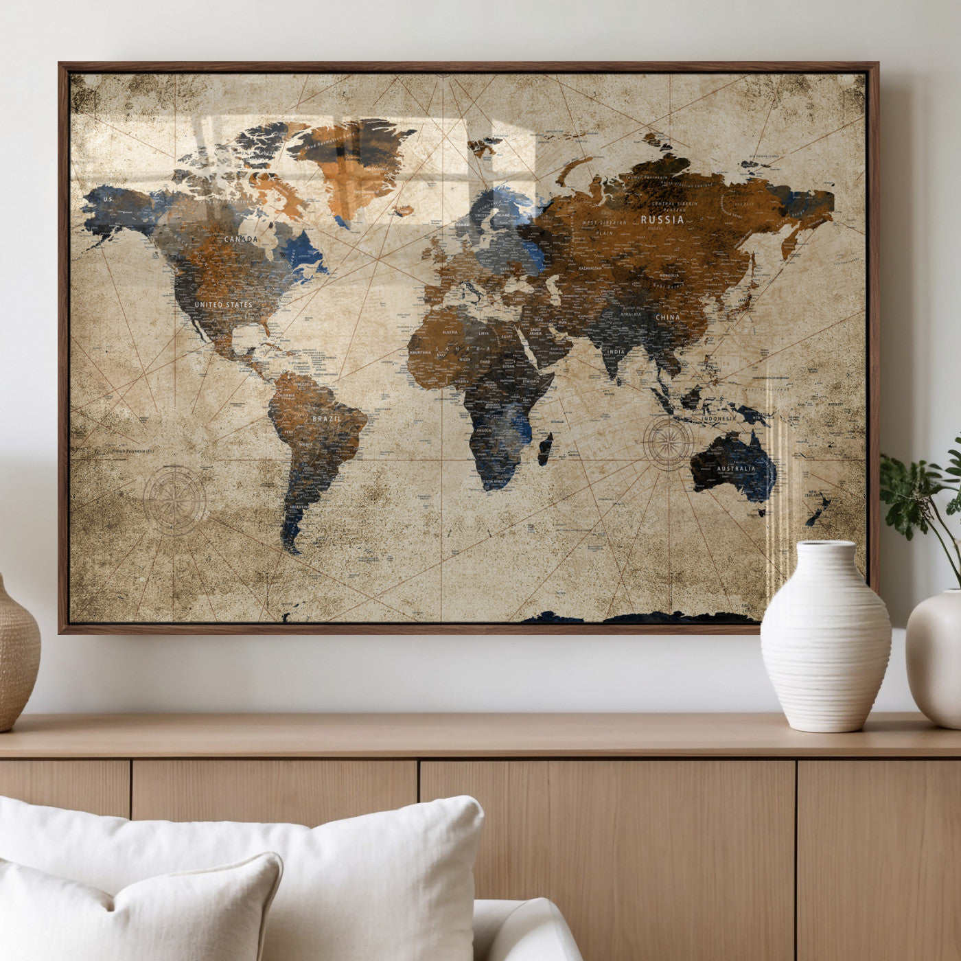27163414-MGV-CV-36X24 - World Map Wall Art Canvas Print, Modern Decorative Framed Map Artwork Prints for Living Room, Office, Bedroom Wall Decor