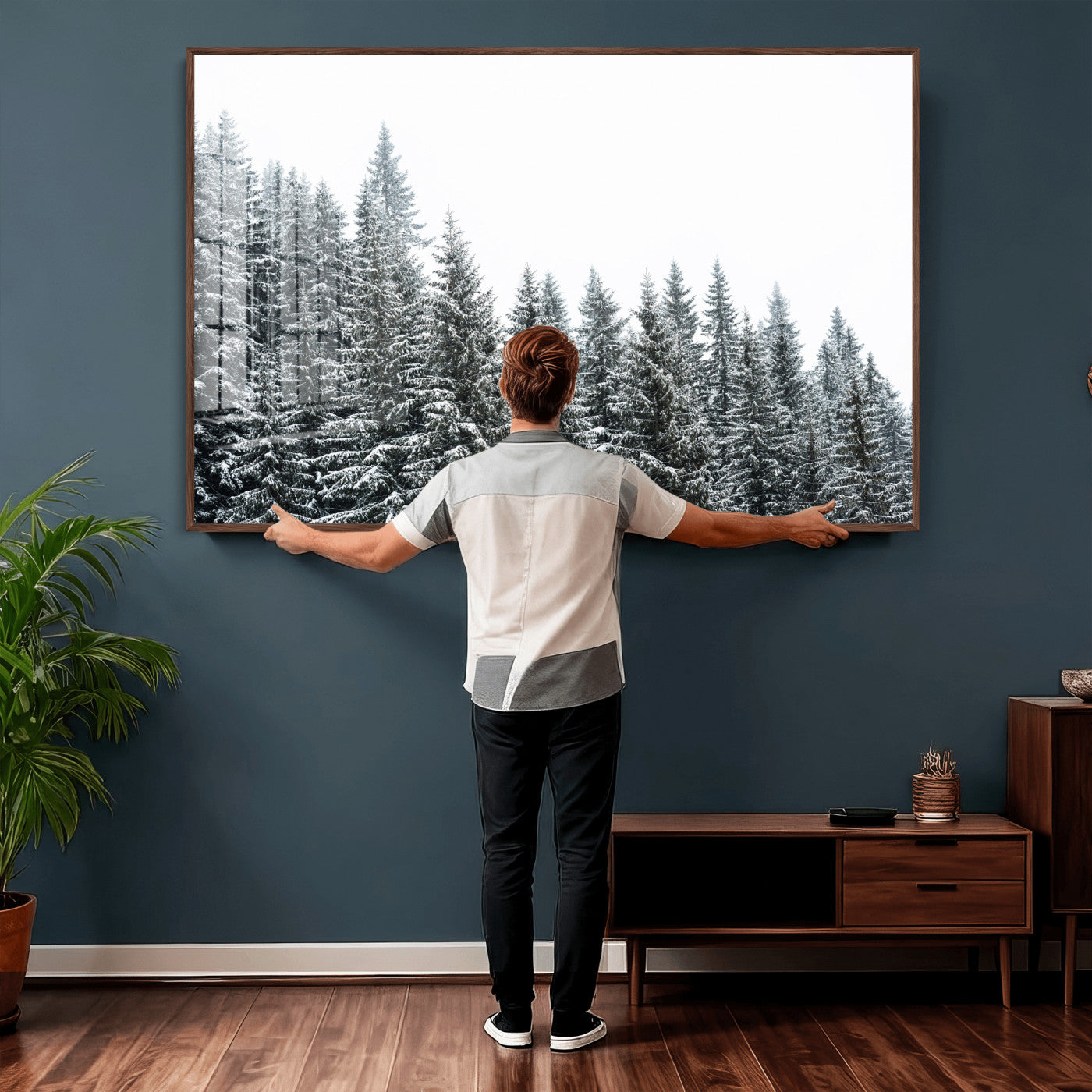 69566941-MGV-CV-36X24 - Misty Mountain Forest Canvas Print, Foggy Pine Trees Nature Wall Art, Framed Canvas Ready to Hang
