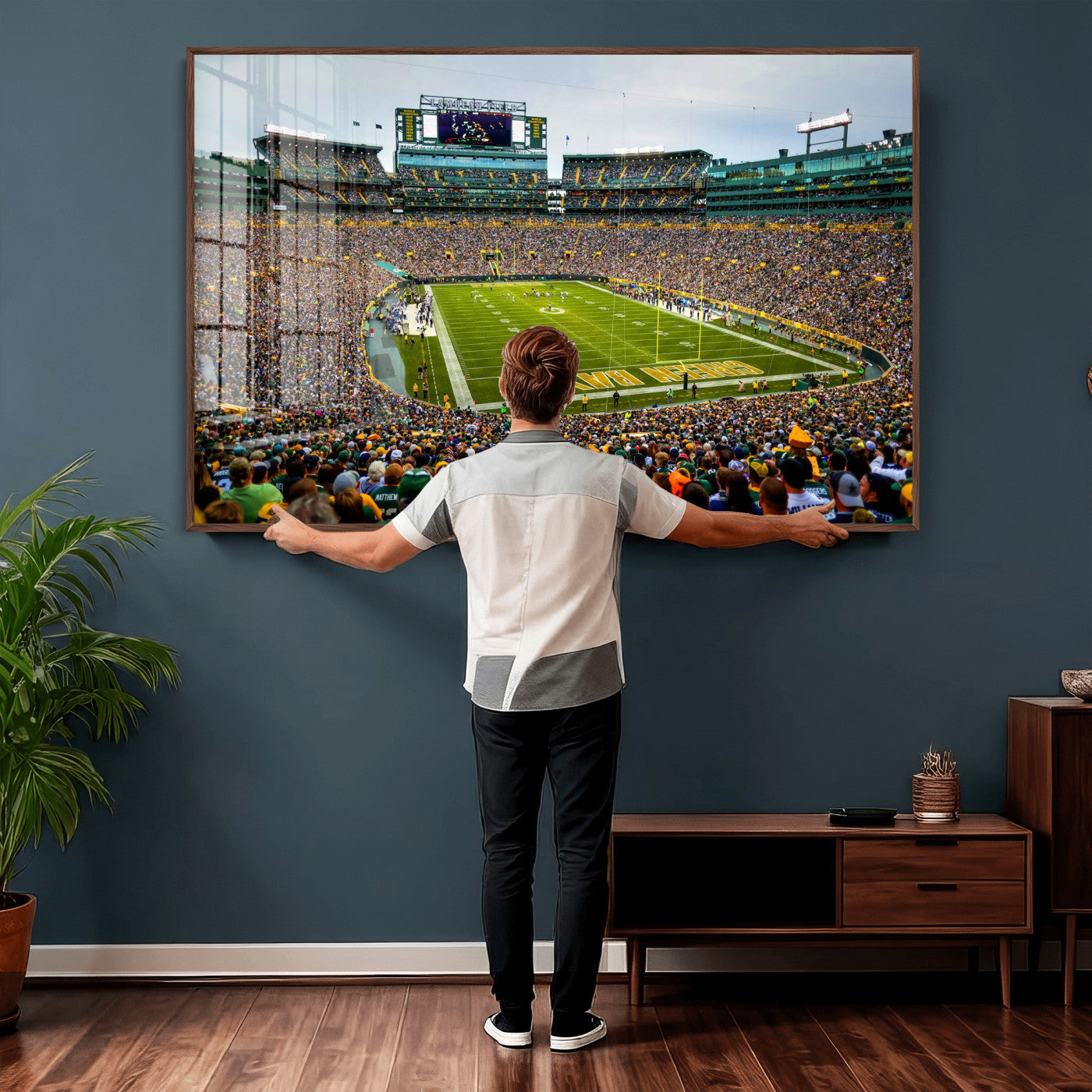 56521752-MGV-CV-36X24 - Green Bay Packers Stadium Wall Art Canvas Print, Lambeau Field Football Stadium Artwork, Framed Wall Art Ready to Hang