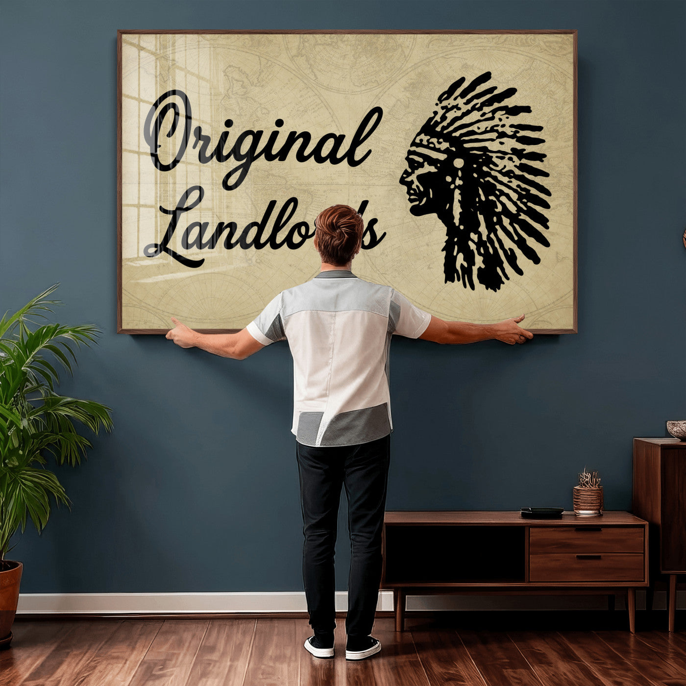 56844712-MGV-CV-36X24 - Original Landlords Wall Art Canvas Print, Native American Silhouette Artwork, Framed Wall Art Ready to Hang