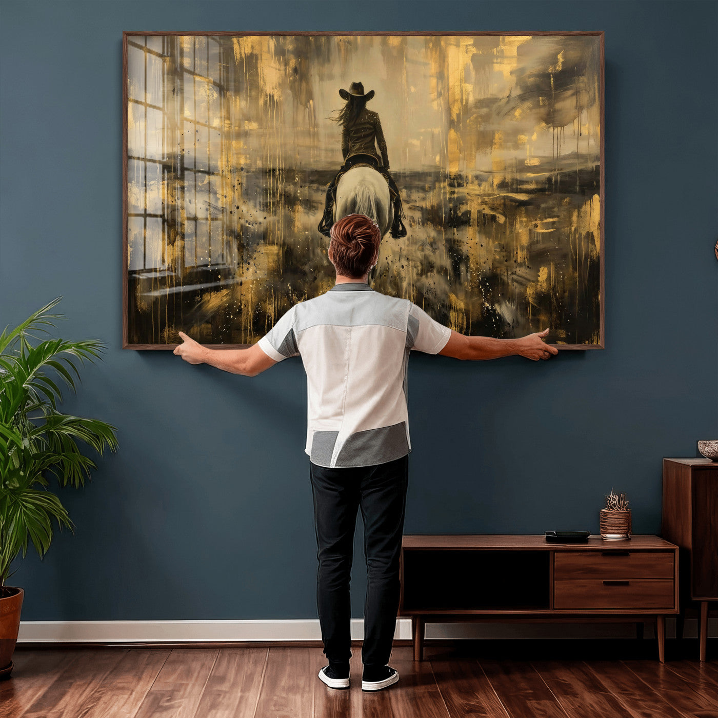 20465530-MGV-CV-36X24 - Cowgirl Wall Art Canvas Print, Western Horse Rider Wall Art, Framed Wall Art Ready to Hang