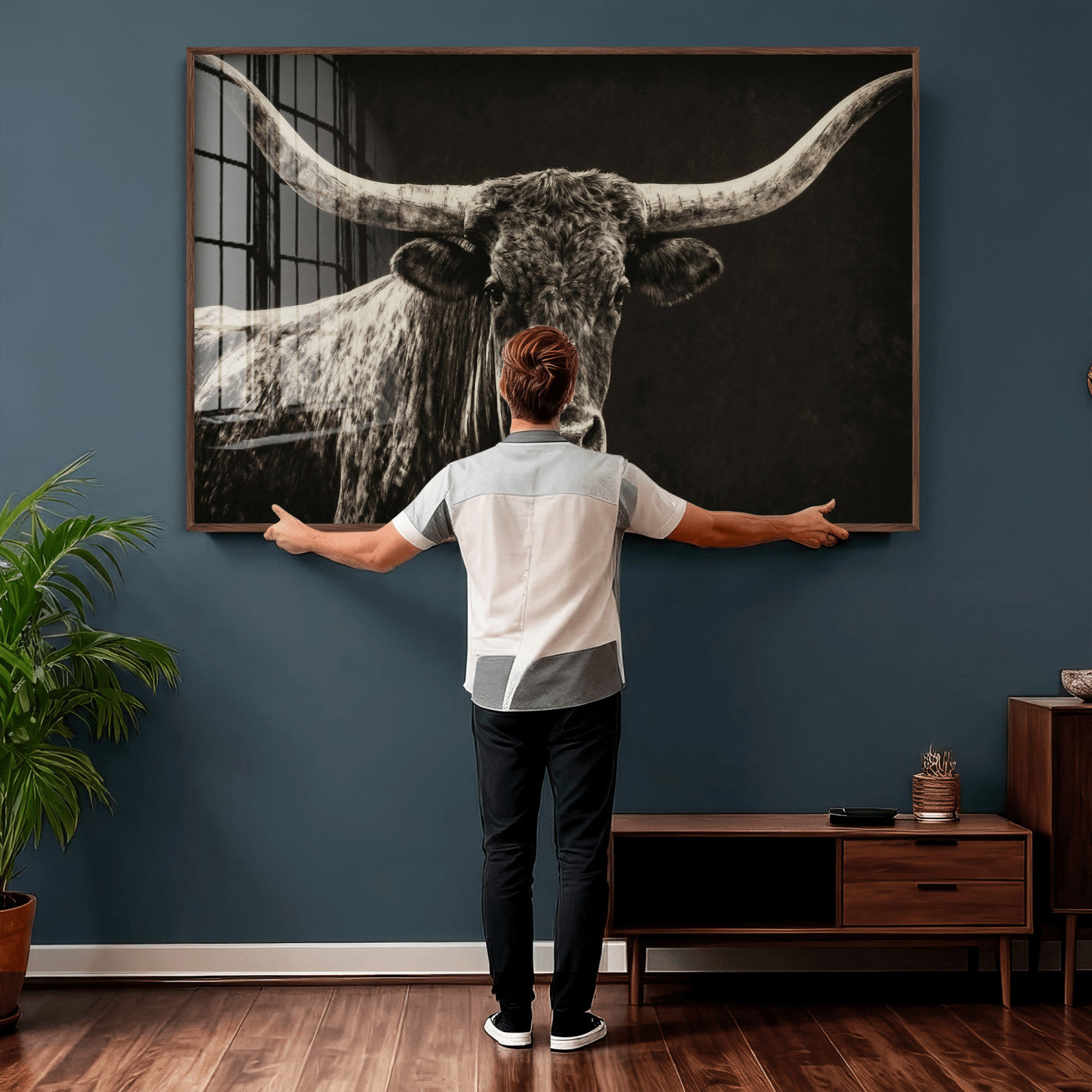 74513721-MGV-CV-36X24 - Vintage Texas Longhorn Bull Wall Art Canvas Print, Cow Portrait Photography Print, Framed Wall Art Ready to Hang