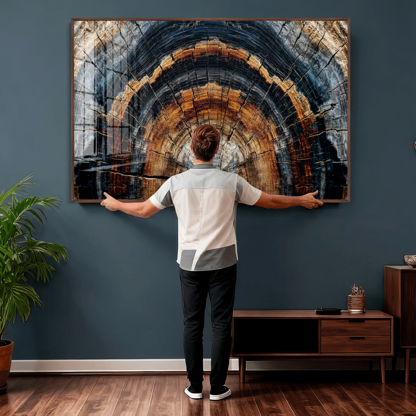 92693966A-MGV-CV-36X24 - Abstract Wood Grain Canvas Print, Tree Ring Pattern Wall Art, Framed Canvas Ready to Hang