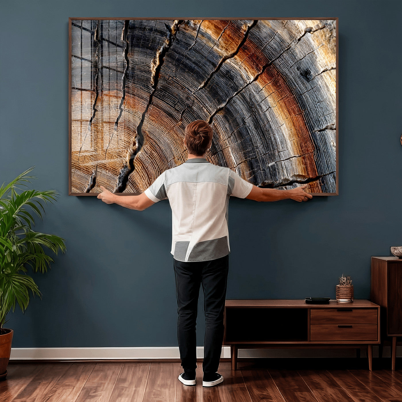 92693966E-MGV-CV-36X24 - Framed Large Abstract Wood Grain Canvas Print, Tree Ring Pattern Wall Art, Framed Canvas Ready to Hang