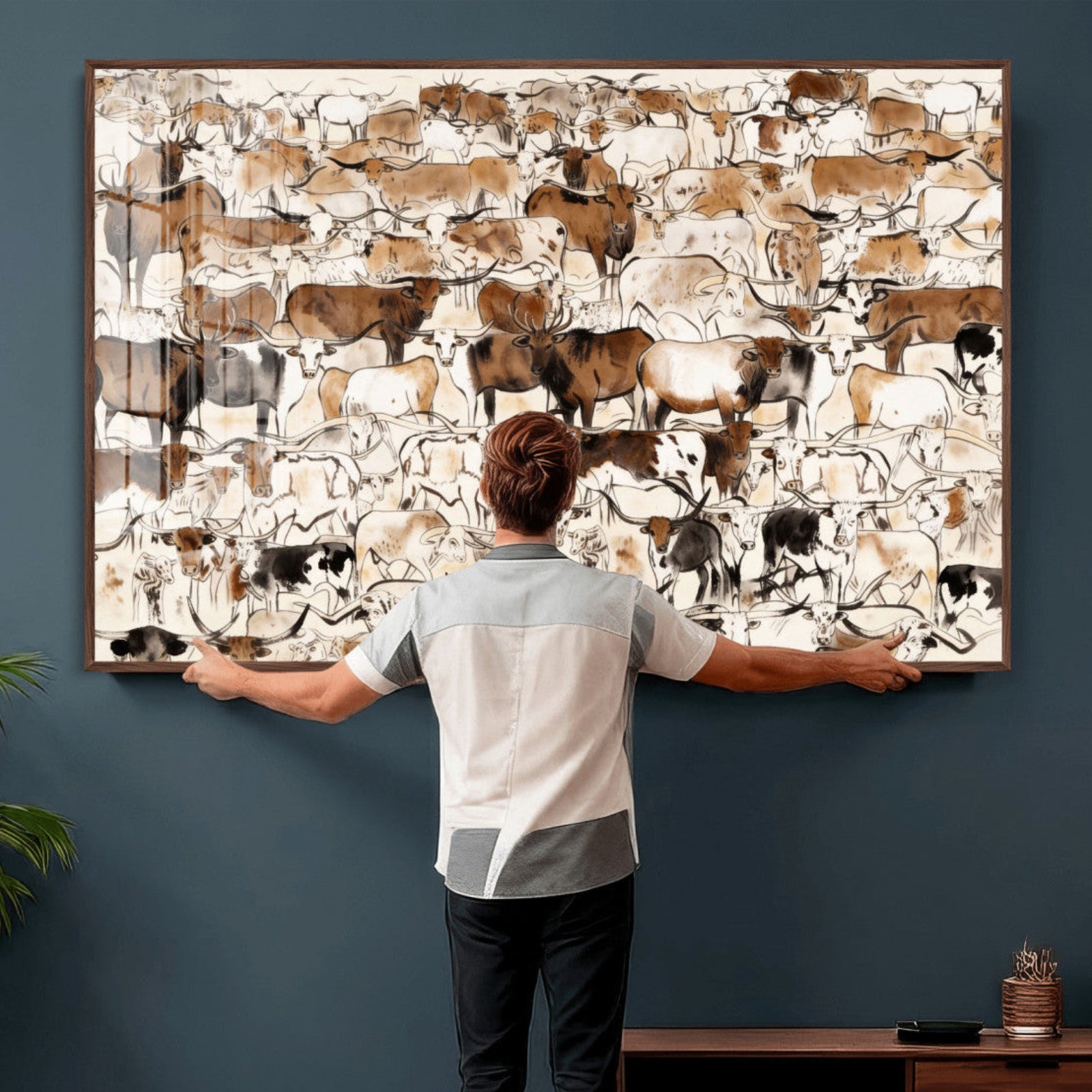 81416572-MGV-CV-36X24 - Farmhouse Animals Wall Art Canvas Print - Abstract Farm Animal Drawing Mid-Century Wall Art for Cabin Decor