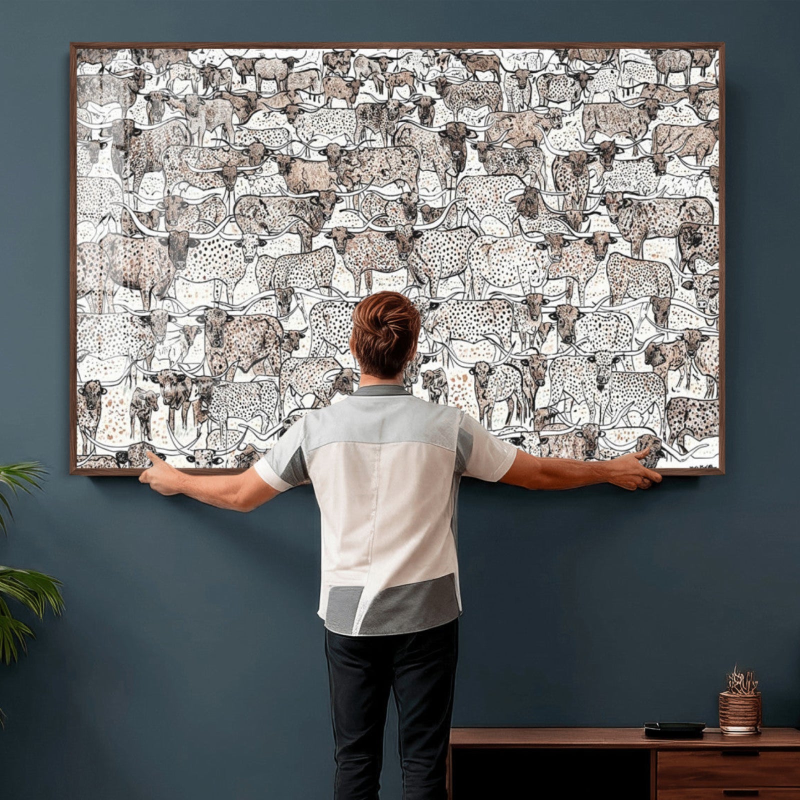 49200255-MGV-CV-36X24 - Farmhouse Animals Wall Art Canvas Print - Abstract Farm Animal Drawing Mid-Century Wall Art for Cabin Decor