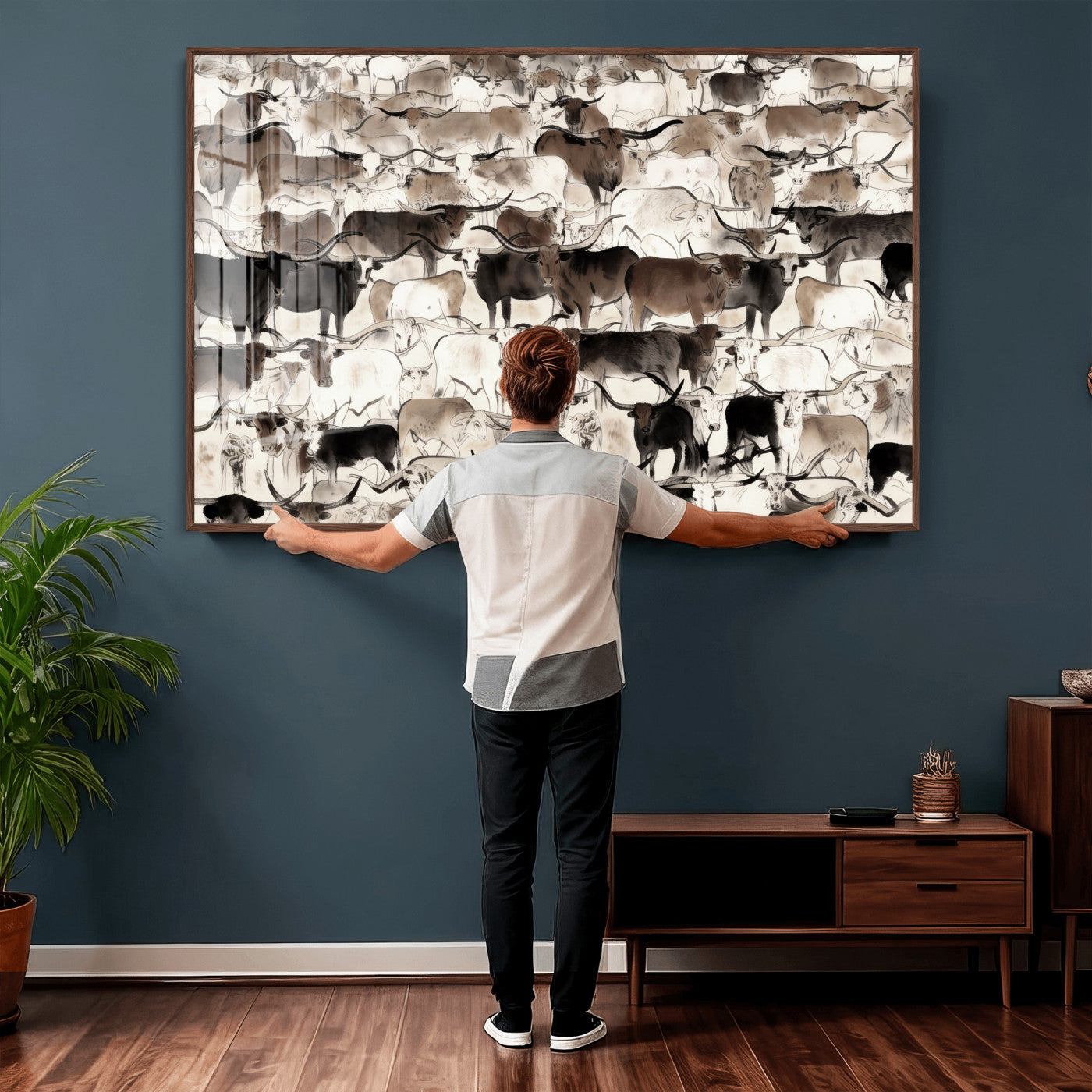 46084312-MGV-CV-36X24 - Farmhouse Animals Wall Art Canvas Print - Abstract Farm Animal Drawing Mid-Century Wall Art for Cabin Decor