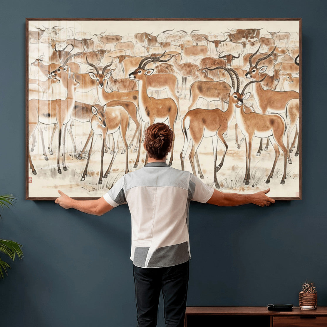 67375088-MGV-CV-36X24 - Farmhouse Animals Wall Art Canvas Print - Abstract Farm Animal Drawing Mid-Century Wall Art for Cabin Decor