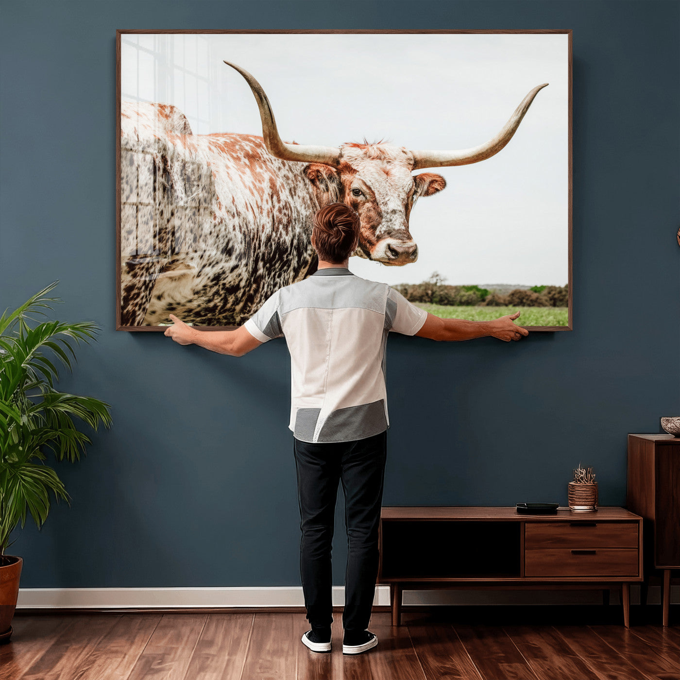 66606054-MGV-CV-36X24 - Texas Longhorn Bull Wall Art Canvas Print – Rustic Western Cattle Photography Artwork Print for Farmhouse, Ranch, Cabin, and Western Home Decor