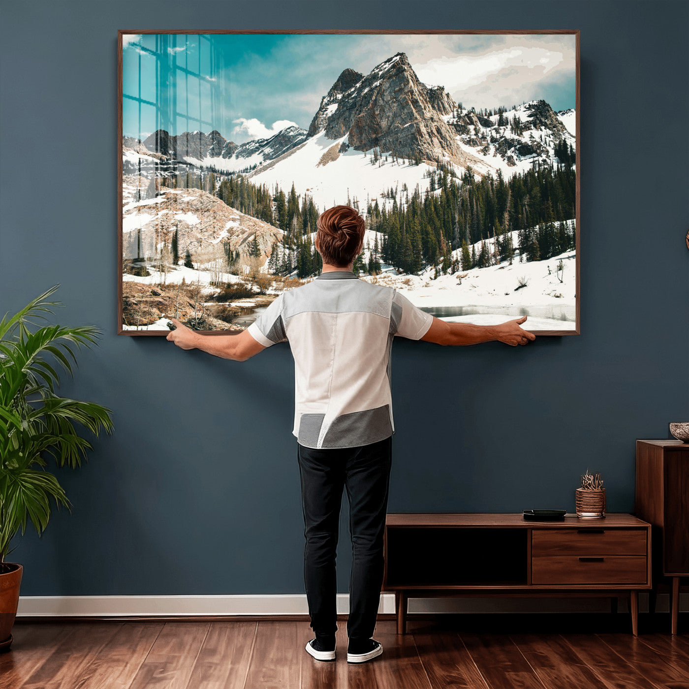 56837070-MGV-CV-36X24 - Snowy Mountain Landscape Wall Art Canvas Print, Alpine Pine Forest Winter Nature Wall Decor for Living Room and Office