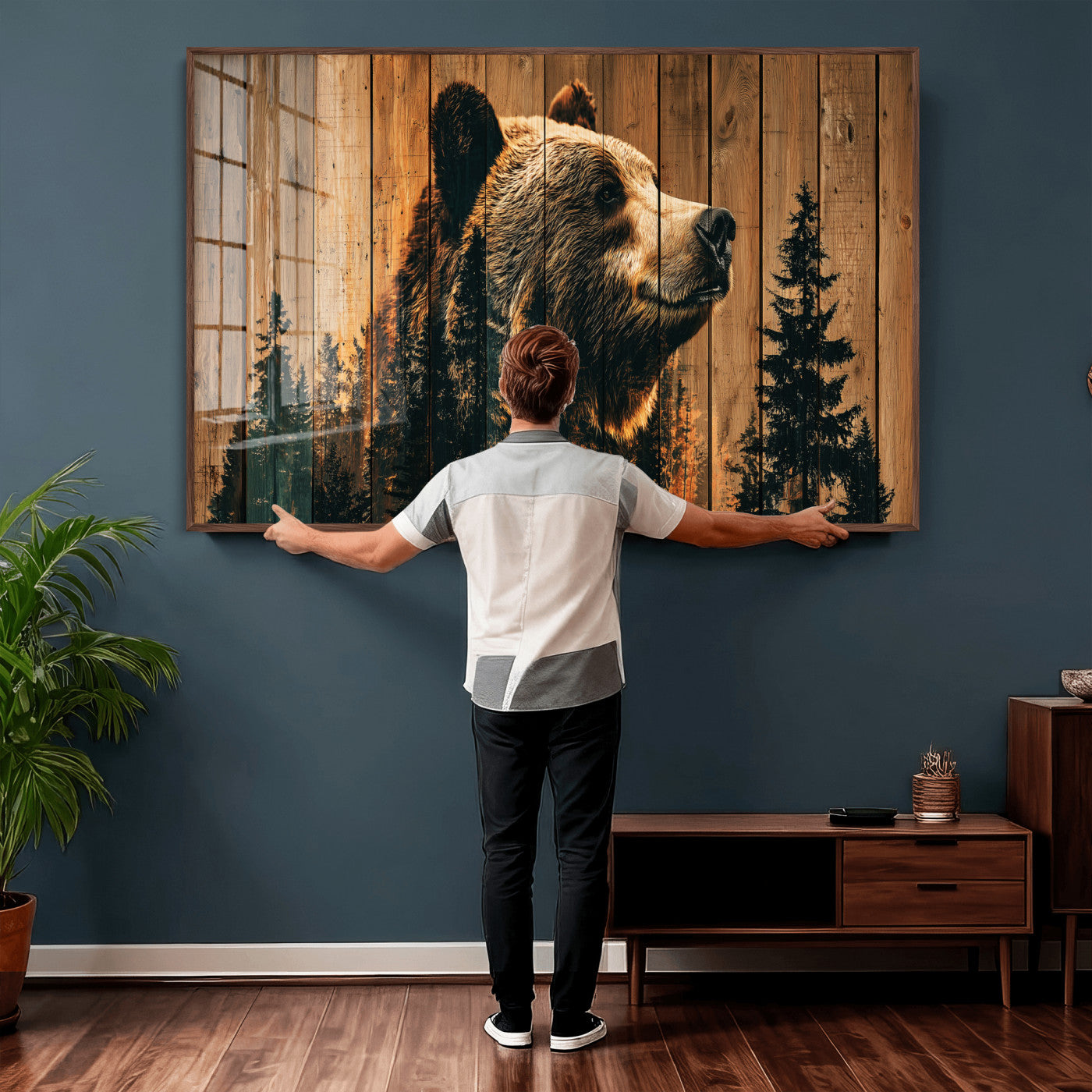 31552198-MGV-CV-36X24 - Rustic Bear Wall Art Canvas Print – Woodland Wildlife Artwork Print for Cabin, Lodge, and Farmhouse Home Decor