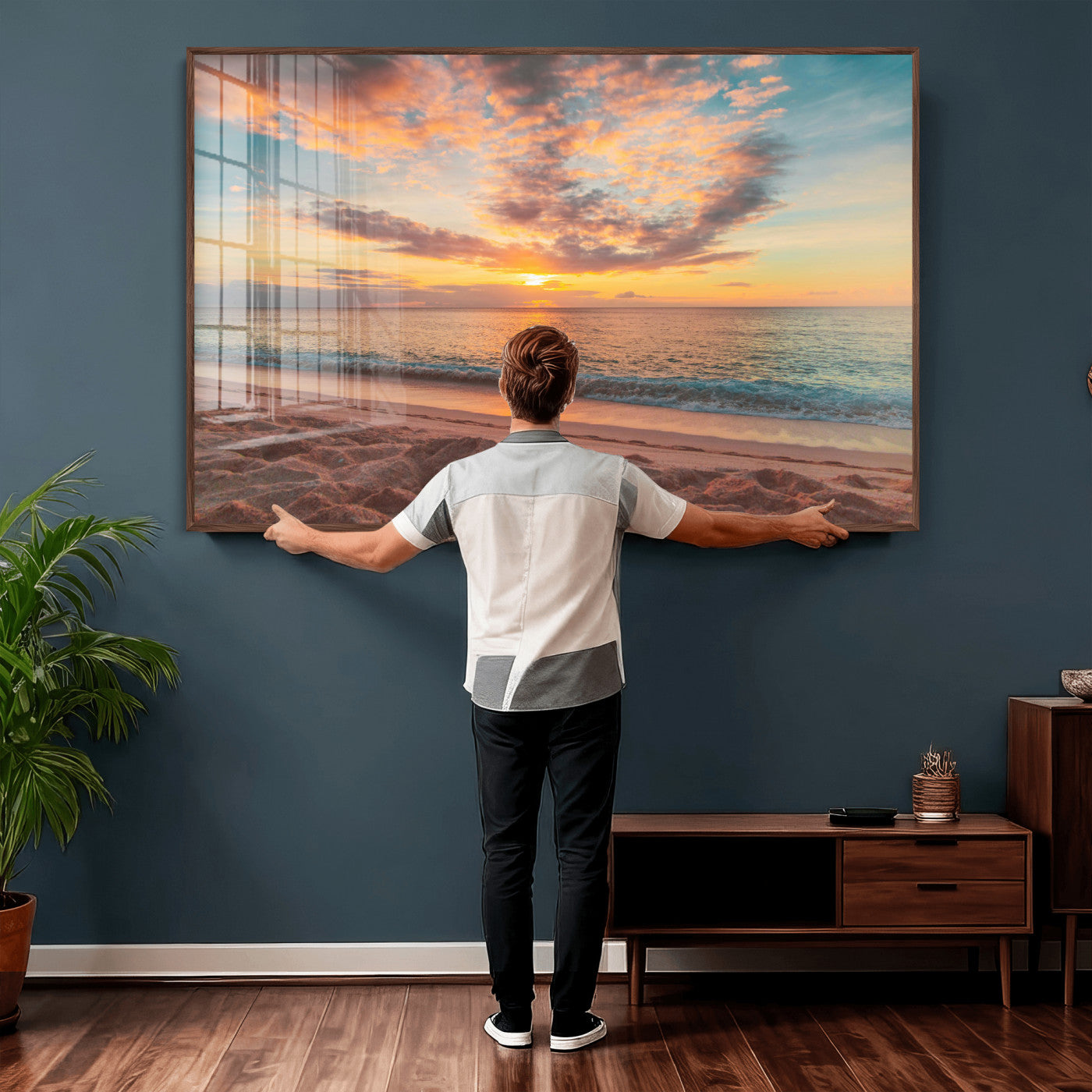 47151409-MGV-CV-36X24 - Sunset Beach Walk Wall Art Canvas Print – Soft Coastal Photography Artwork Print for Bedroom, Living Room, and Serene Home Decor