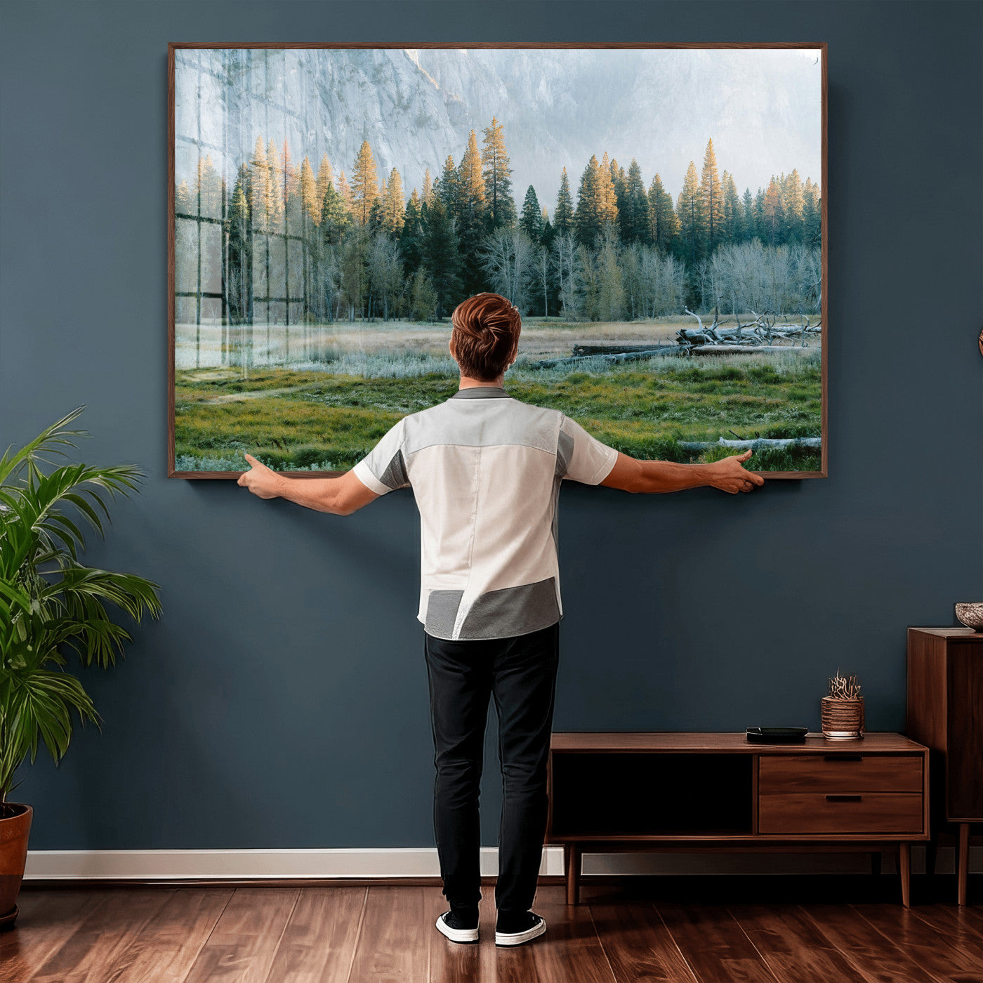95548744-MGV-CV-36X24 - Forest Meadow Wall Art Canvas Print, Pine Tree Landscape Nature Artwork, Mountain Valley Scenic Photography, Calm Wilderness Wall Decor