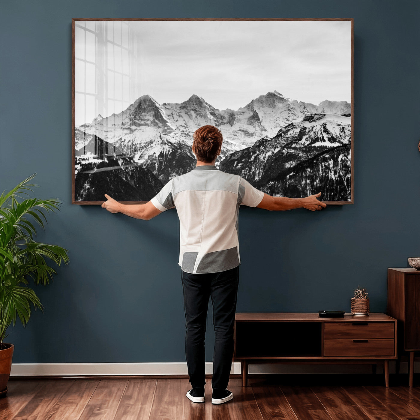 85684934-MGV-CV-36X24 - Black and White Mountain Wall Art Canvas Print, Snowy Alpine Peaks Landscape Photography, Minimal Monochrome Mountain Art, Scenic Nature Wall Decor