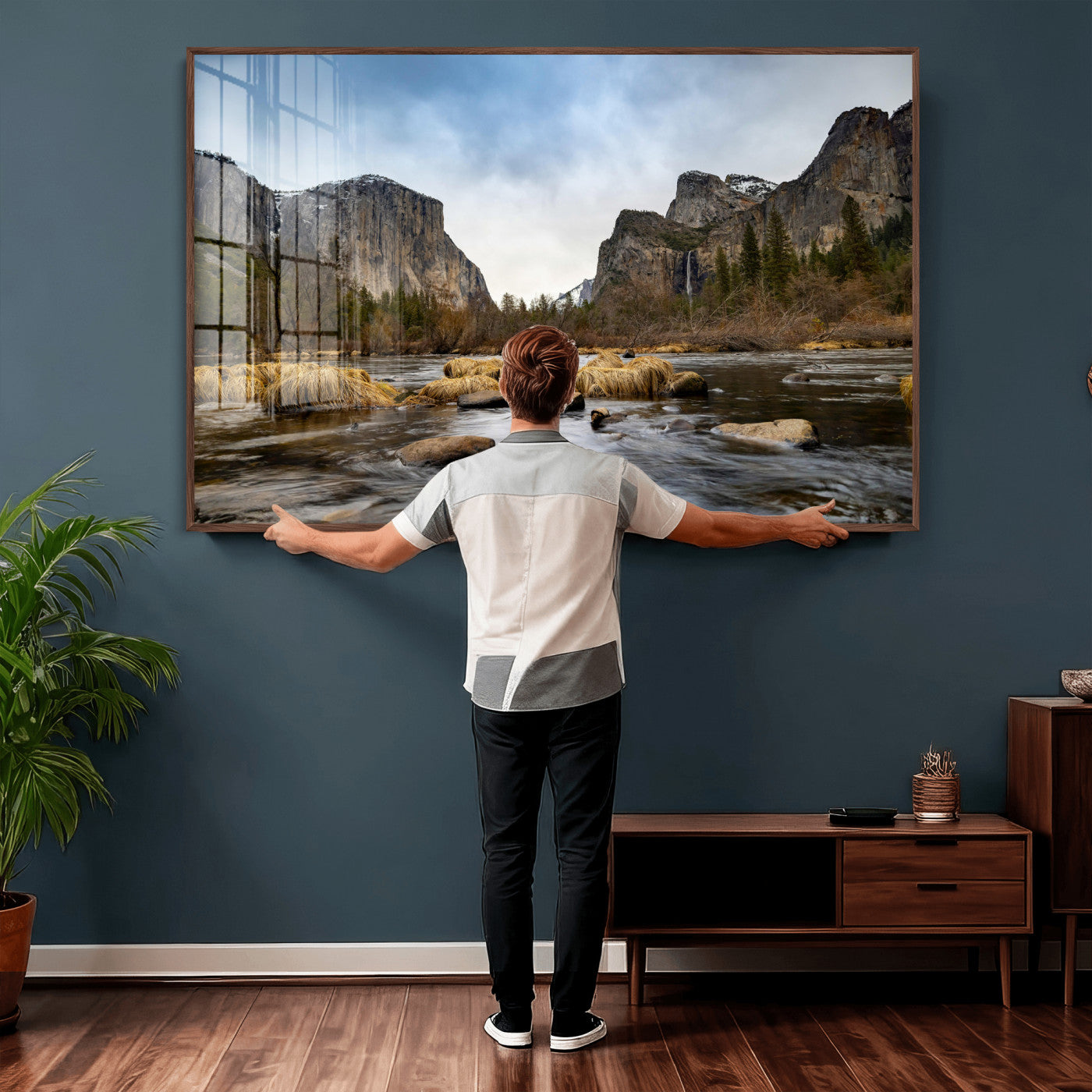 20458404-MGV-CV-36X24 - Yosemite Valley Mountain Landscape Wall Art Canvas Print, Granite Cliff Forest Valley Canvas Print, California National Park Scenic Art Printing