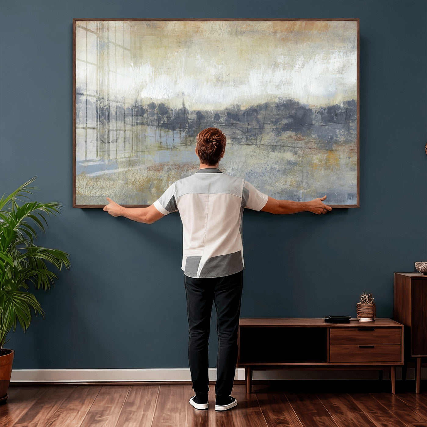 73973590-MGV-CV-36X24 - Abstract Neutral Landscape Painting Wall Art Canvas Print, Modern Minimal Texture Horizon Canvas Print, Beige Gray Contemporary Abstract Art Printing