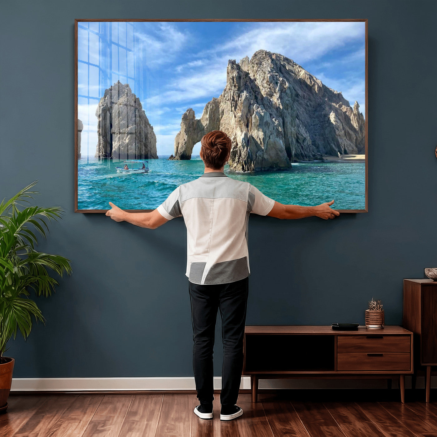 20946478-MGV-CV-36X24 - El Arco Cabo San Lucas Ocean Arch Wall Art Canvas Print, Baja California Rock Arch Seascape Canvas Print, Mexico Coastal Landmark Scenic Art Printing