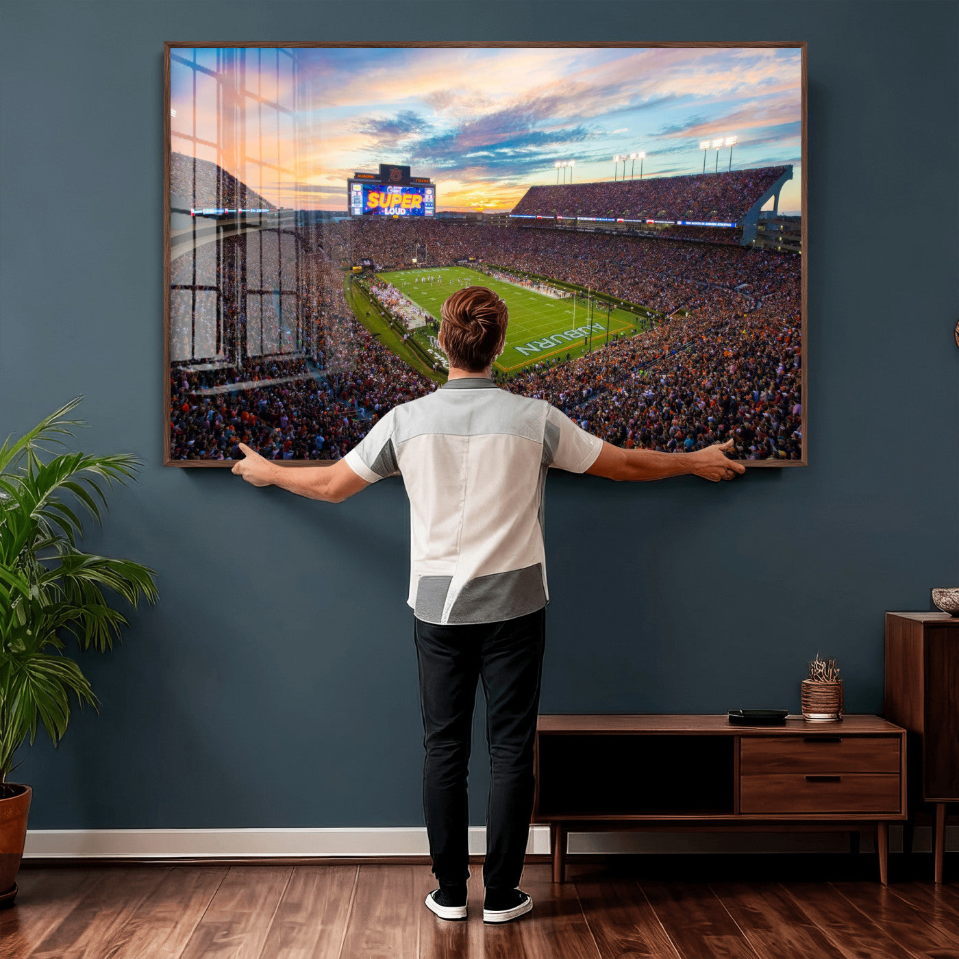75203764-MGV-CV-36X24 - Auburn Stadium Sunset Wall Art Canvas Print, Jordan Hare Stadium Game Day Crowd, Auburn Tigers Football Artwork