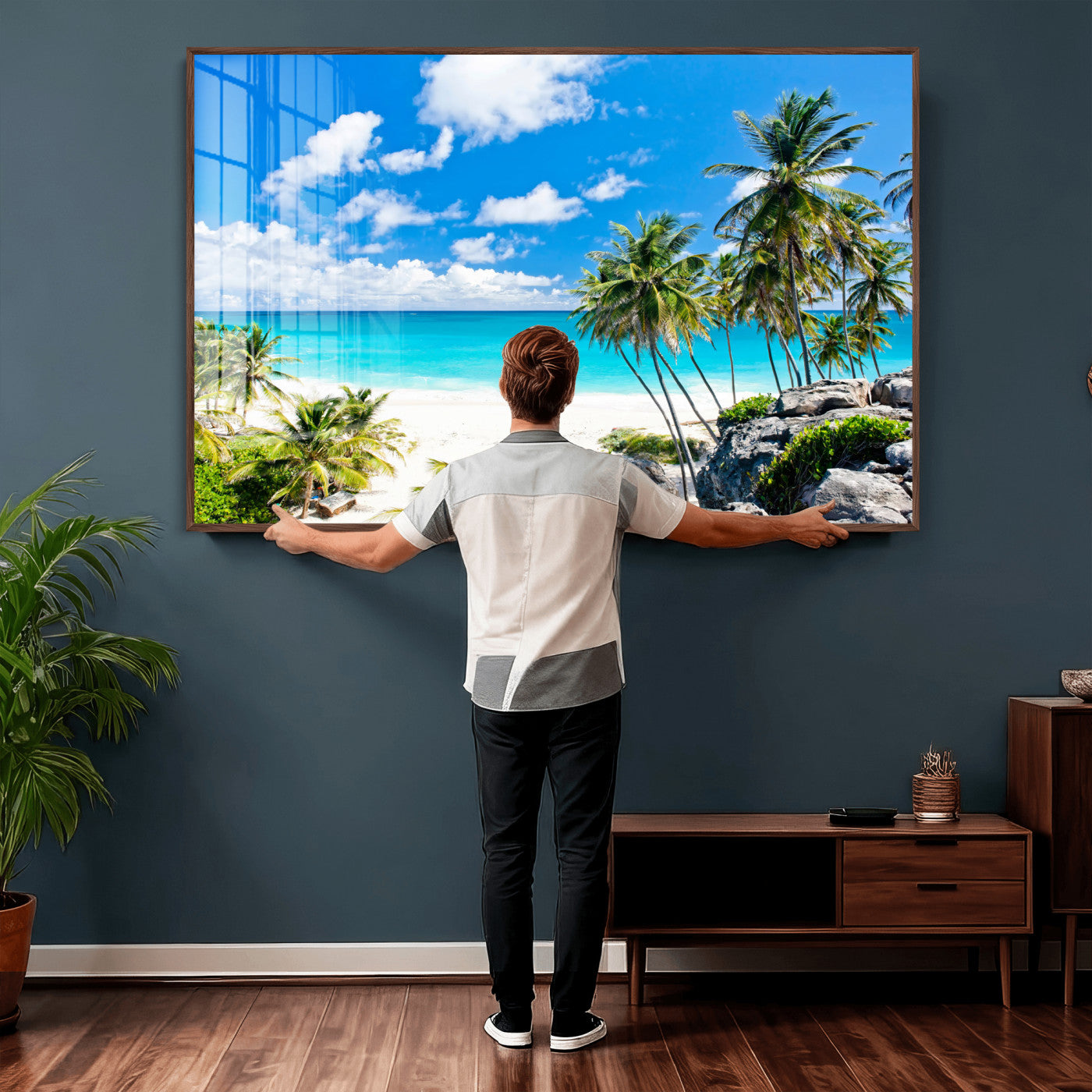 51097197-MGV-CV-36X24 - Tropical Beach Wall Art Canvas Print, Palm Tree Ocean Landscape Photography, Caribbean Coastal Artwork