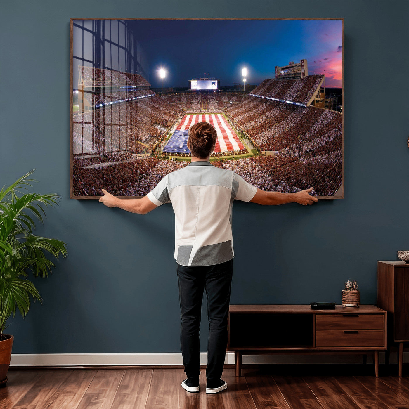 59917418-MGV-CV-36X24 - Oklahoma Memorial Stadium Wall Art Canvas Print – Oklahoma Sooners Football Artwork for Home, Office, and Sports Room Decor