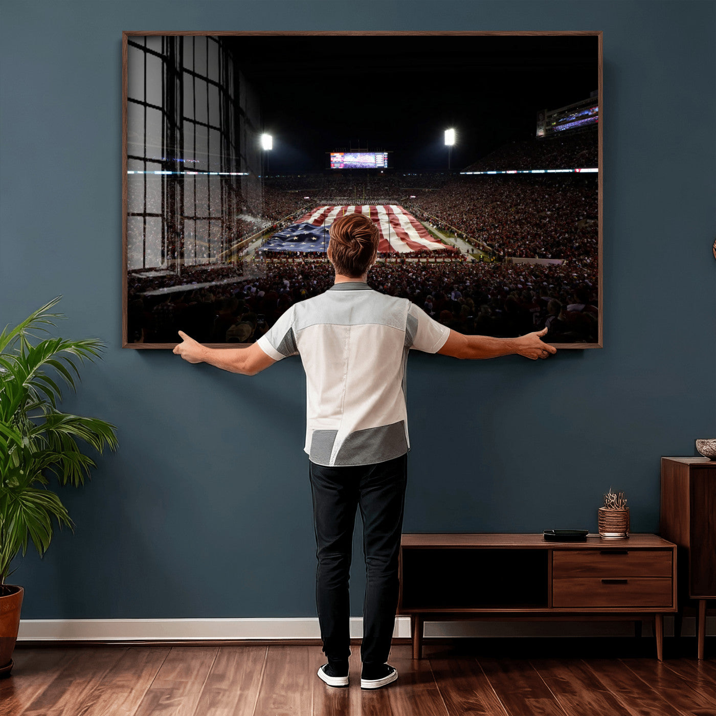 98418189-MGV-CV-36X24 - Oklahoma Memorial Stadium Wall Art Canvas Print – Oklahoma Sooners Football Artwork for Home, Office, and Sports Room Decor