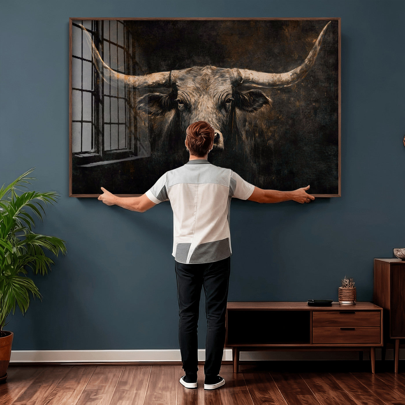 15731200-MGV-CV-36X24 - Vintage Longhorn Bull Wall Art Canvas Print – Rustic Western Cattle Artwork for Farmhouse, Ranch, Cabin, and Office Decor