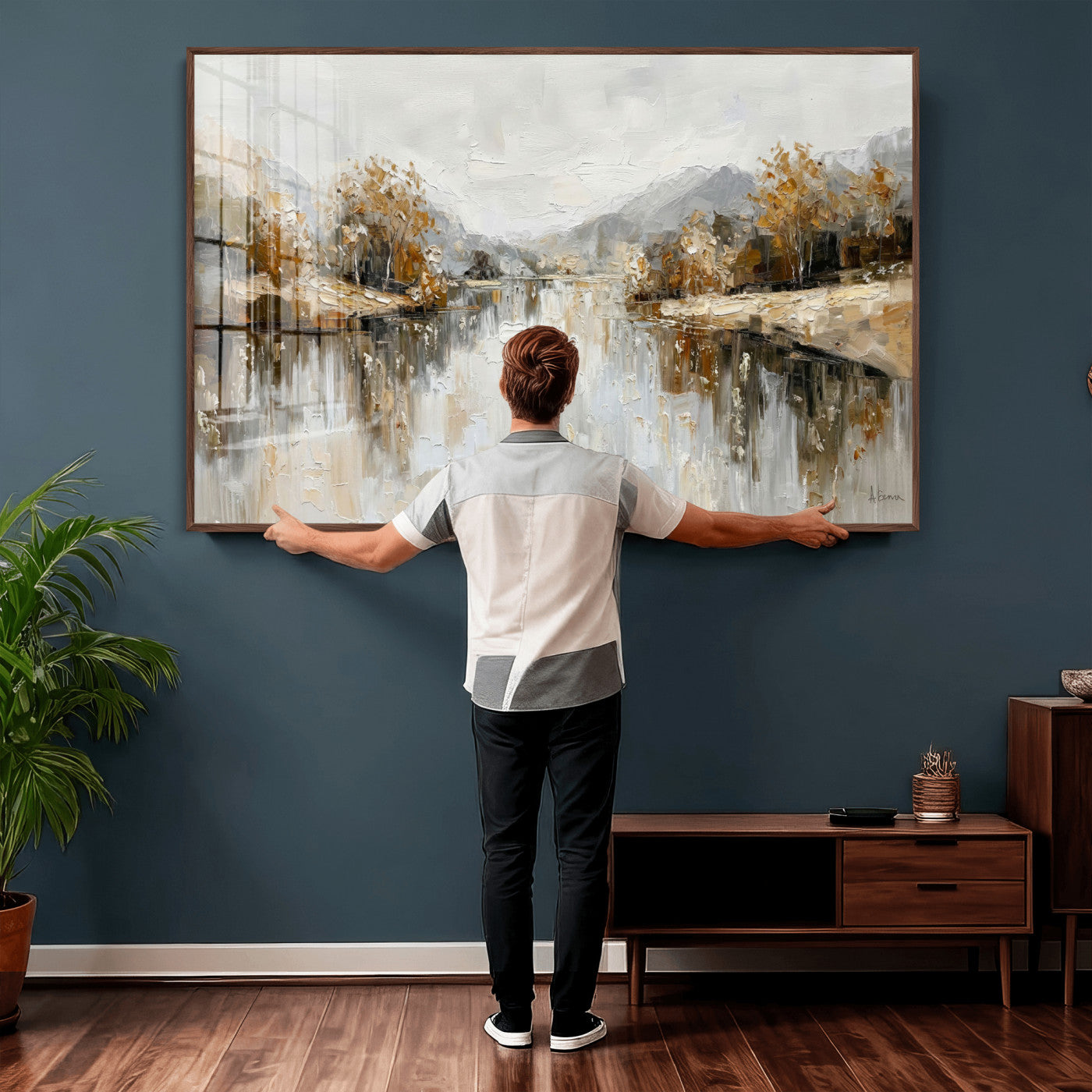 75820239-MGV-CV-36X24 - Abstract Landscape Wall Art Canvas Print, Modern Lake Printing Wall Decor for Contemporary Interiors