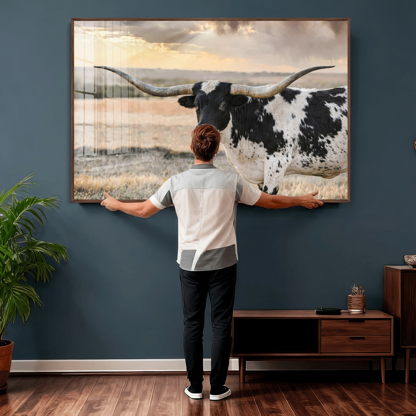 49350433-MGV-CV-36X24 - Texas Longhorn Bull Rustic Wall Art Canvas Print, Western Cattle Photography Canvas Print, Ranch Farm Animal Western Art Printing